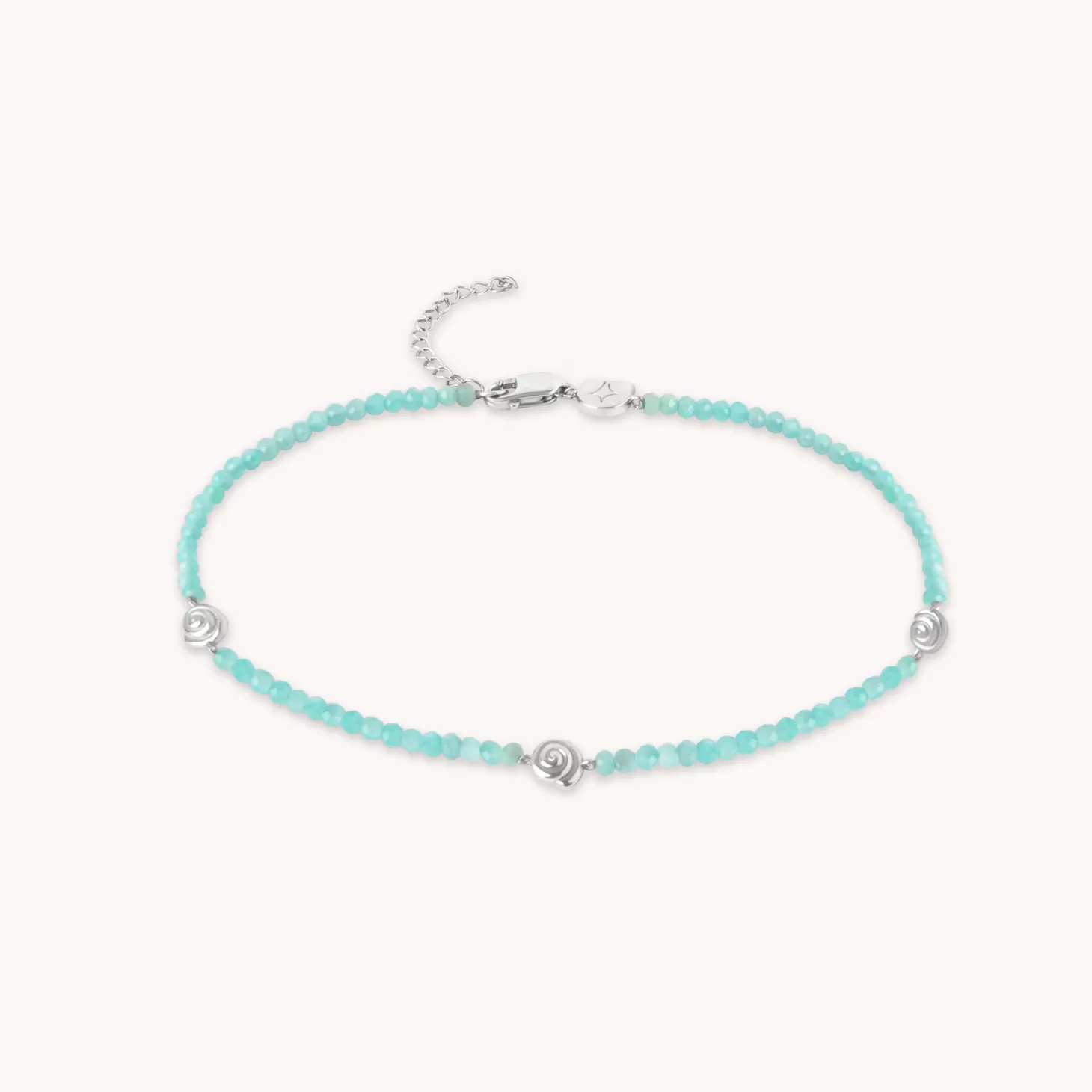 Astrid & Miyu Amazonite Shell Anklet In Silver Rhodium Plated Sterling Silver Best