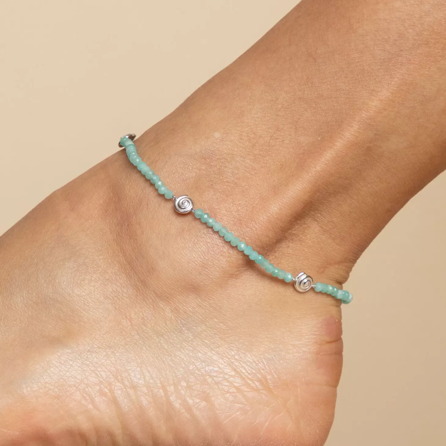 Astrid & Miyu Amazonite Shell Anklet In Silver Rhodium Plated Sterling Silver Best