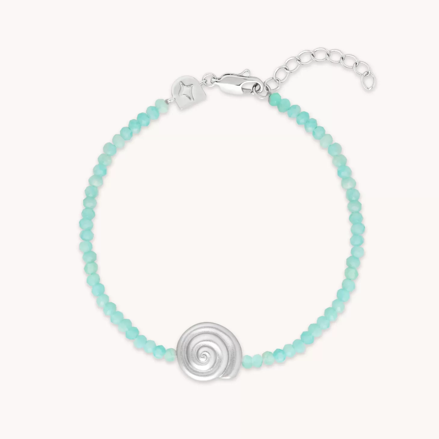 Astrid & Miyu Amazonite Shell Charm Bracelet In Silver Rhodium Plated Online