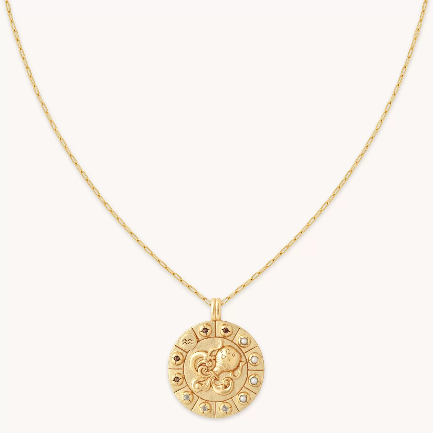 Astrid & Miyu Aquarius Bold Zodiac Pendant Necklace In Gold 18K Gold Plated Sterling Silver Discount