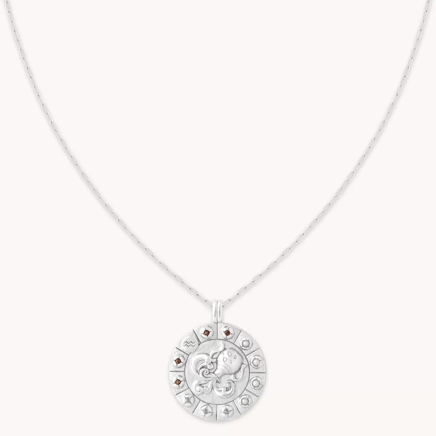 Astrid & Miyu Aquarius Bold Zodiac Pendant Necklace In Silver Rhodium Plated Sterling Silver Discount