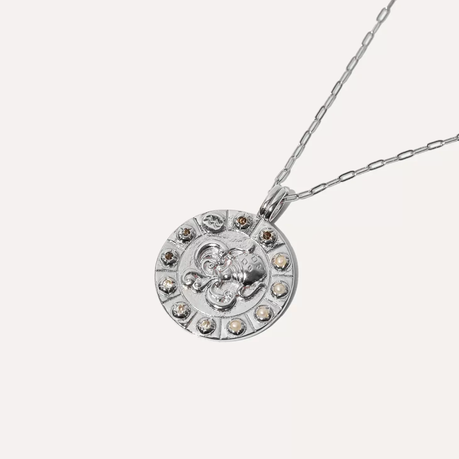 Astrid & Miyu Aquarius Bold Zodiac Pendant Necklace In Silver Rhodium Plated Sterling Silver Discount