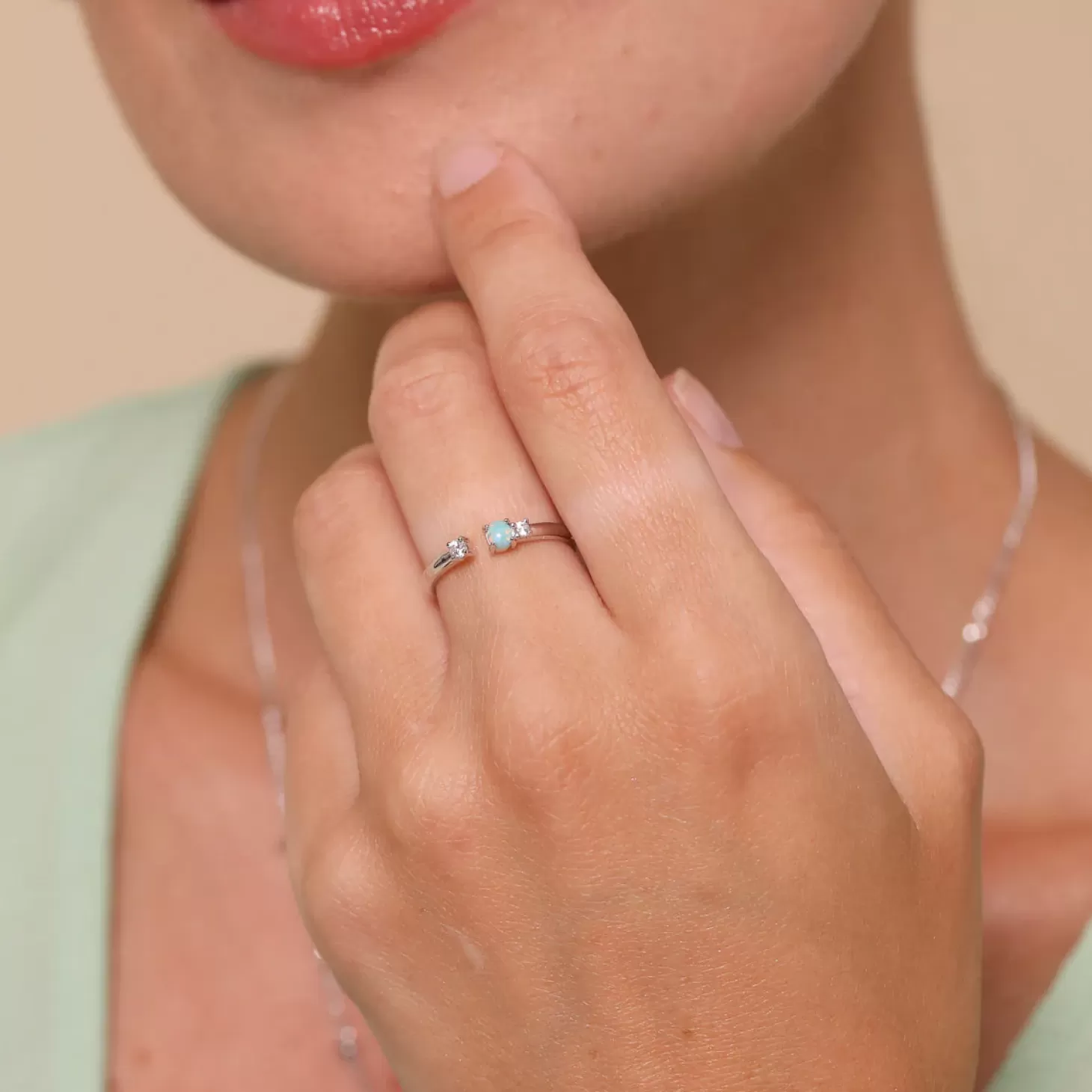 Astrid & Miyu Aura Opal Ring In Silver Rhodium Plated Sterling Silver Hot