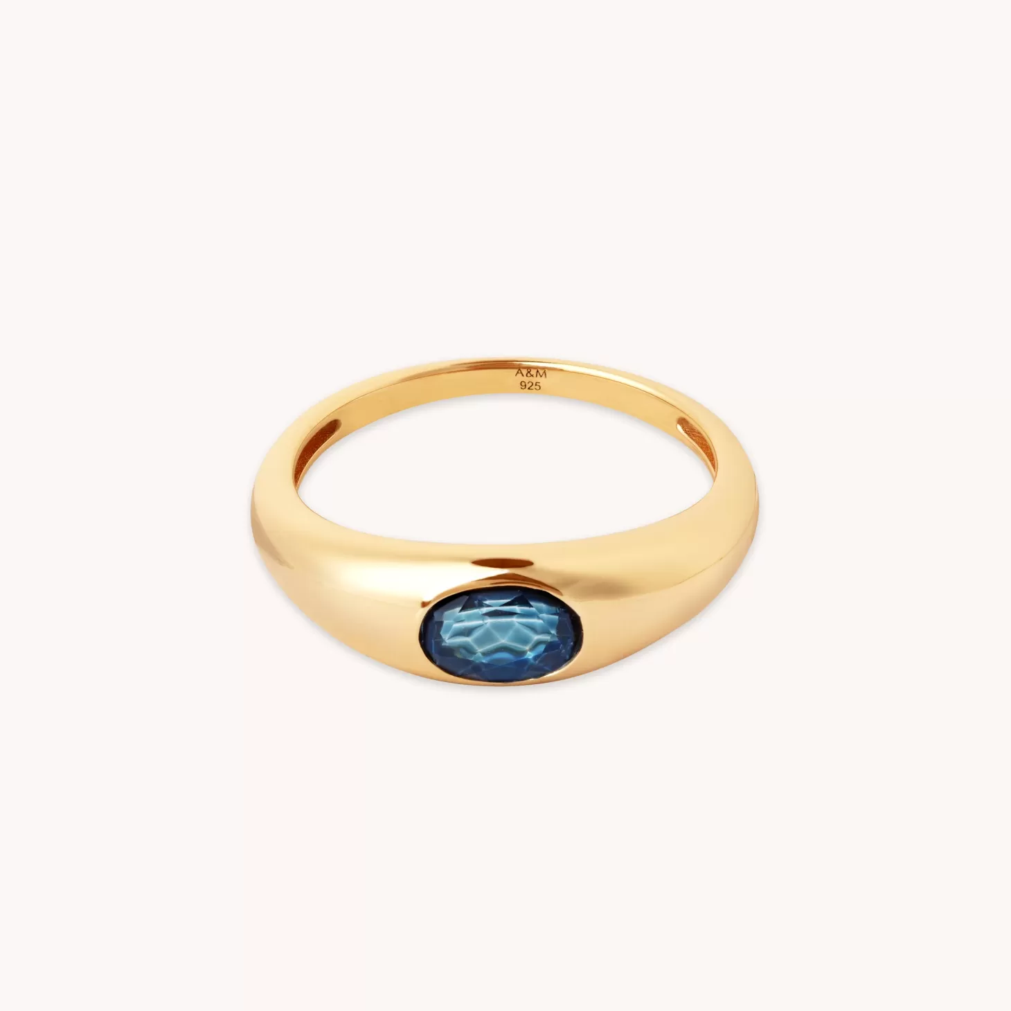 Astrid & Miyu Blue Topaz Dome Ring In Gold 18K Gold Plated Recycled Sterling Silver Cheap