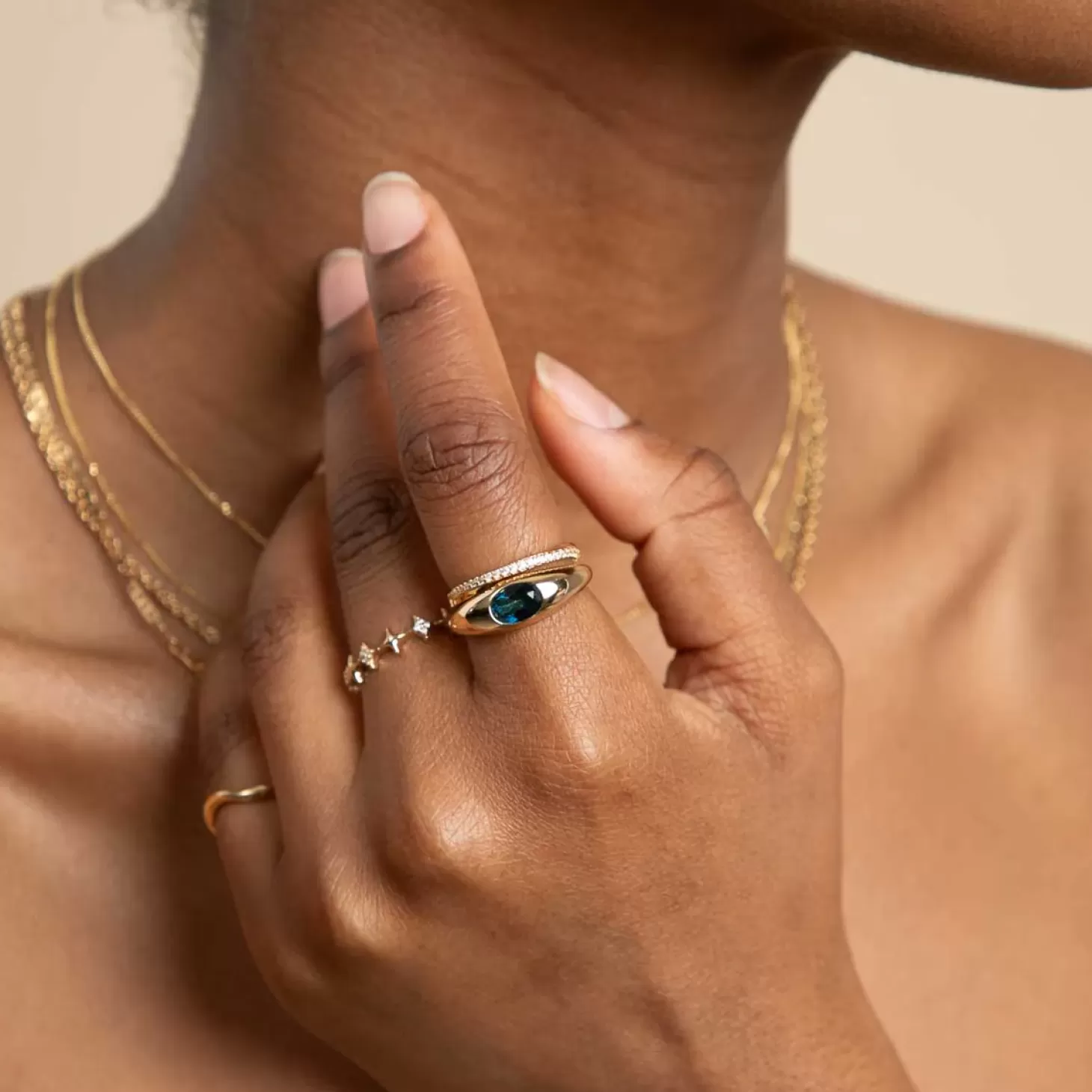 Astrid & Miyu Blue Topaz Dome Ring In Gold 18K Gold Plated Recycled Sterling Silver Cheap
