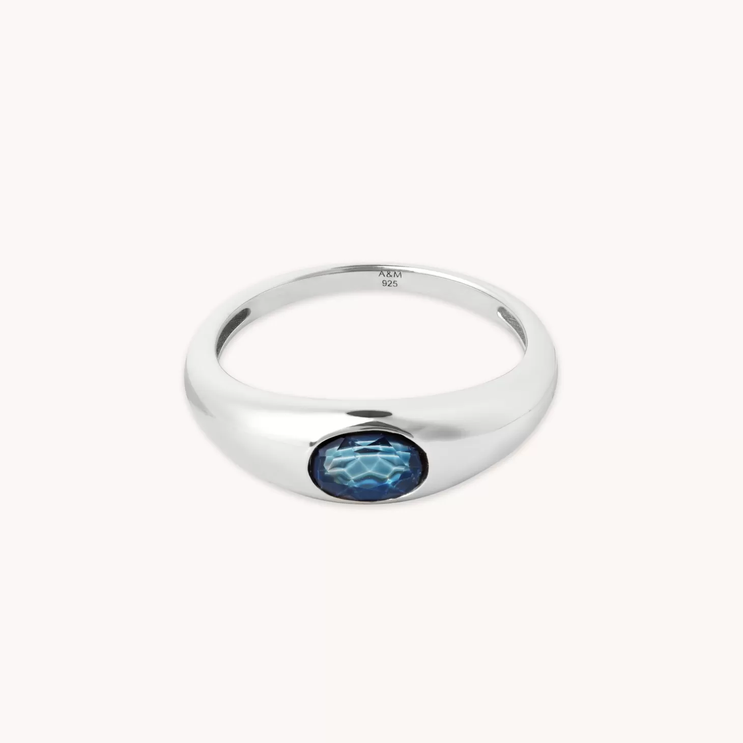 Astrid & Miyu Blue Topaz Dome Ring In Silver Rhodium Plated Recycled Sterling Silver Online