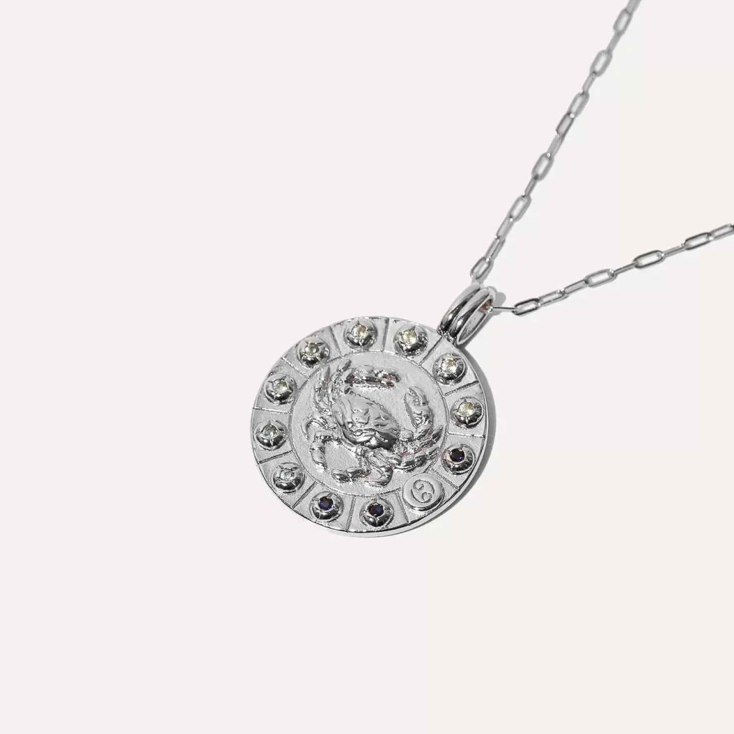 Astrid & Miyu Cancer Bold Zodiac Pendant Necklace In Silver Rhodium Plated Sterling Silver Cheap