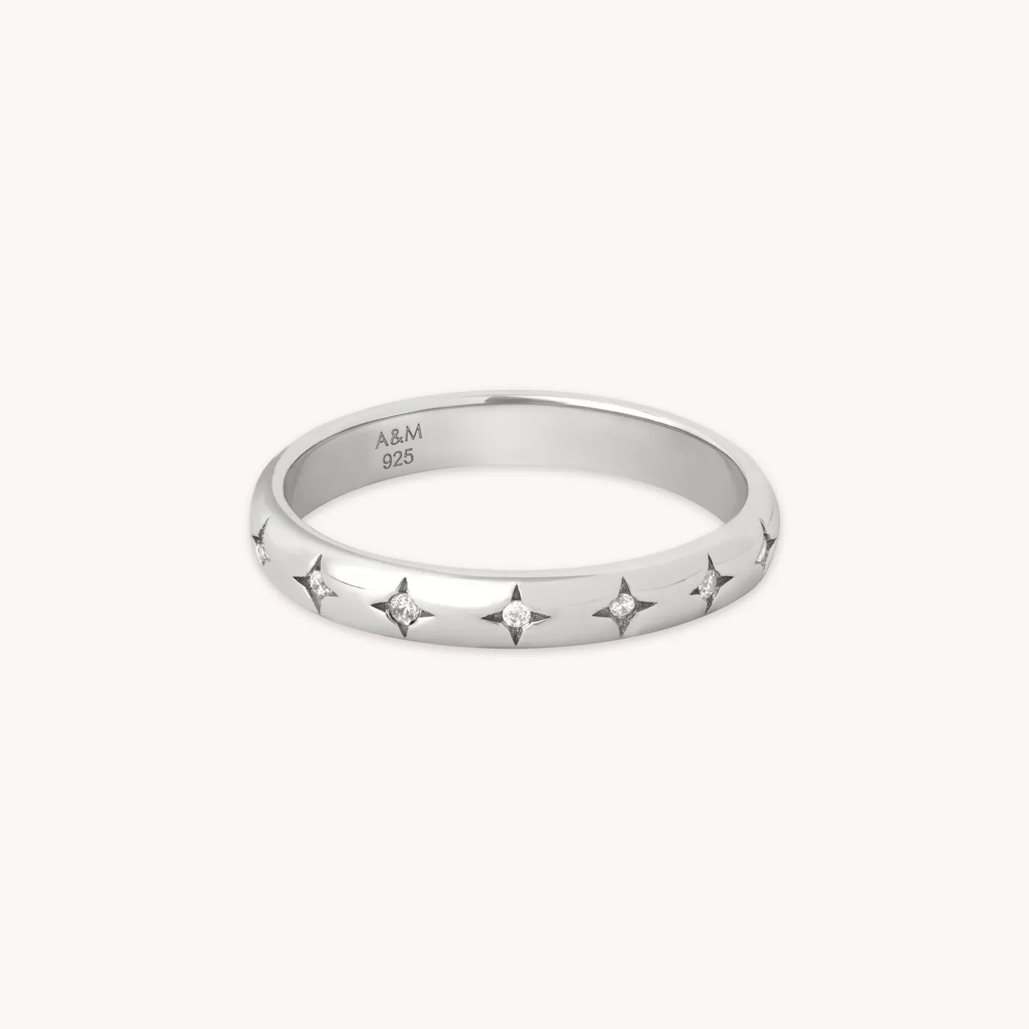 Astrid & Miyu Cosmic Star Band Ring In Silver Rhodium Plated Sterling Silver Cheap