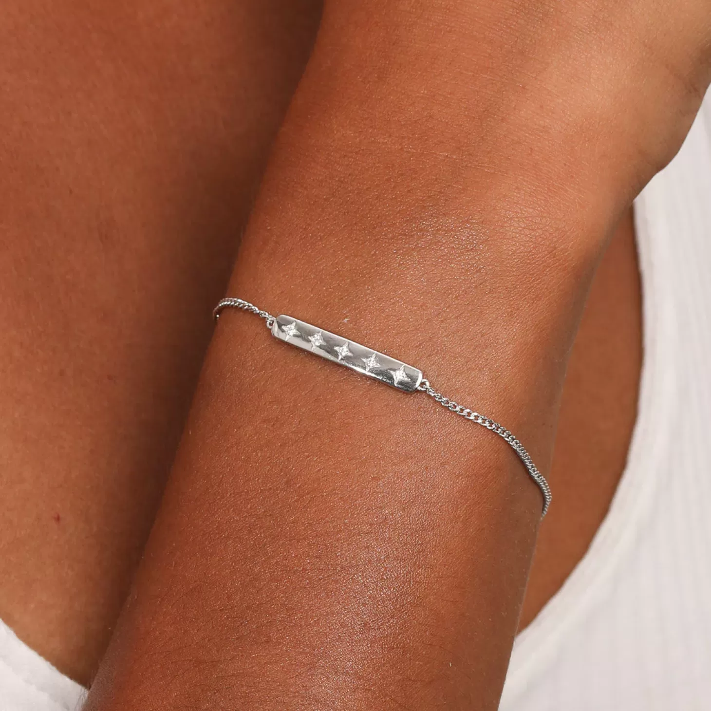 Astrid & Miyu Cosmic Star Bar Bracelet In Silver Rhodium Plated Sterling Silver Hot