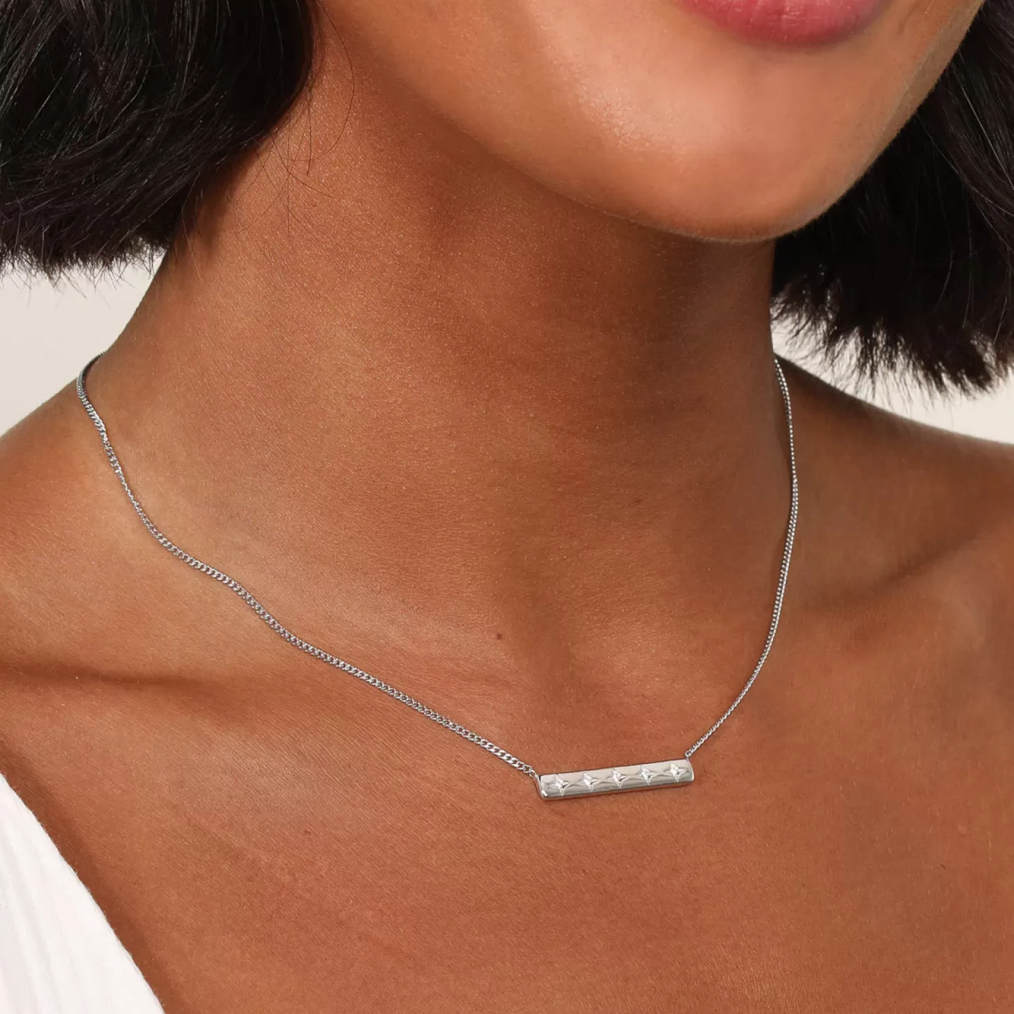 Astrid & Miyu Cosmic Star Bar Necklace In Silver Rhodium Plated Sterling Silver Shop