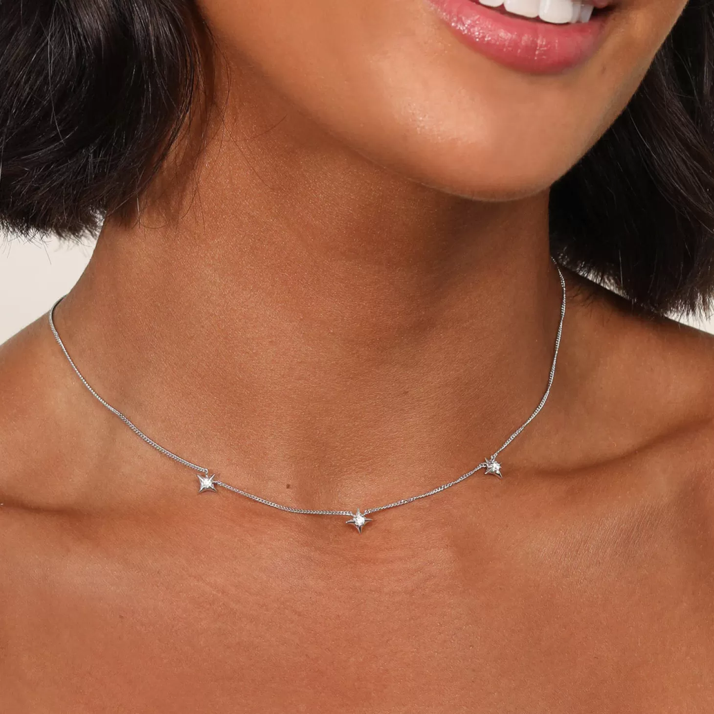 Astrid & Miyu Cosmic Star Charm Necklace In Silver Rhodium Plated Sterling Silver Store