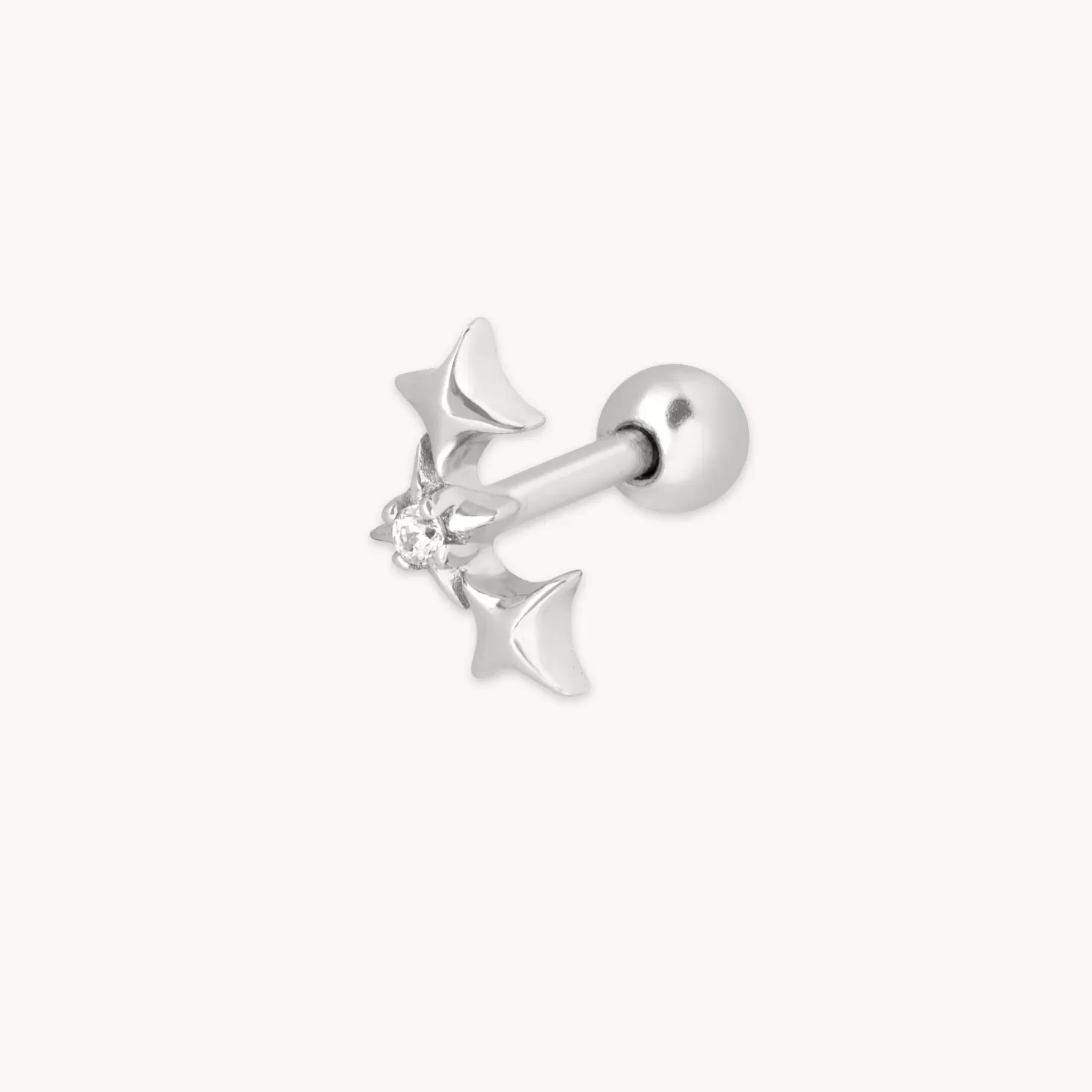 Astrid & Miyu Cosmic Star Curved Barbell In Silver Rhodium Plated Sterling Silver New