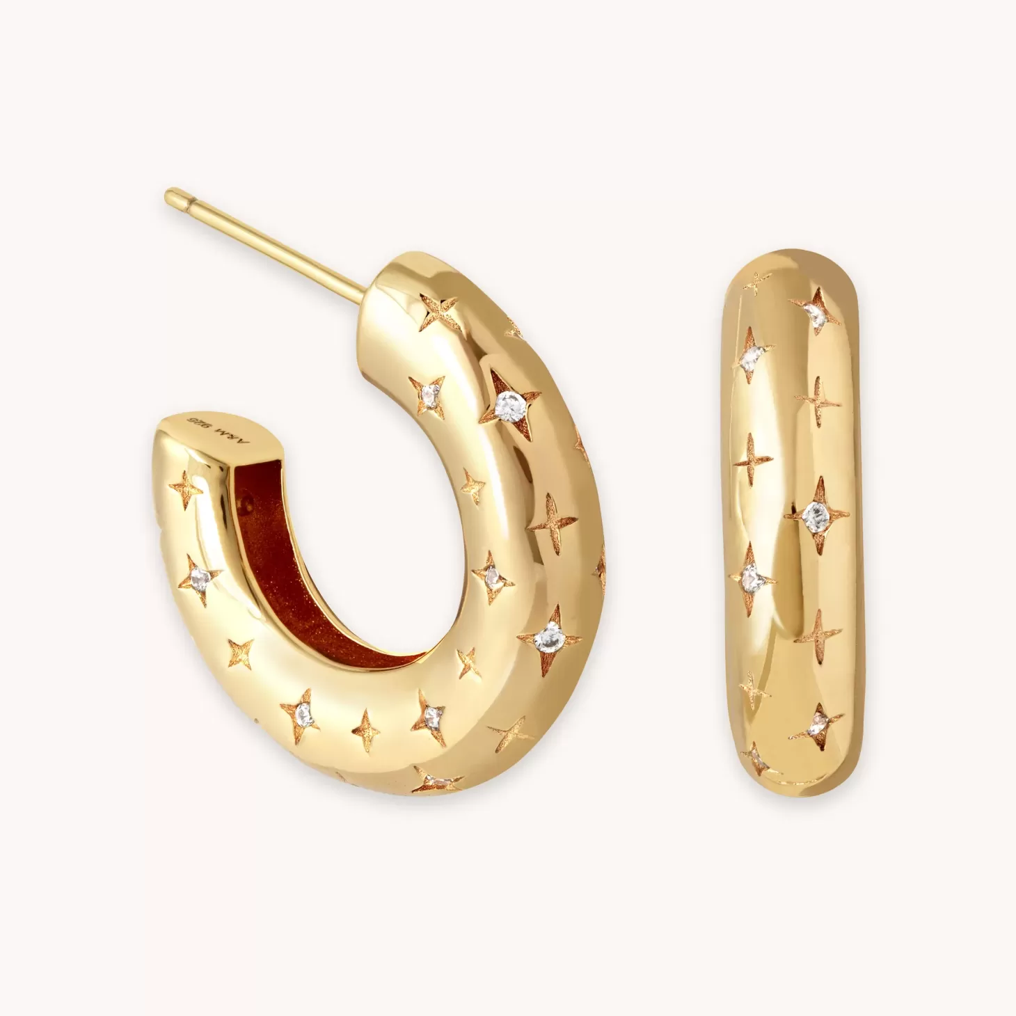 Astrid & Miyu Cosmic Star Dome Hoops In Gold 18K Gold Plated Hot
