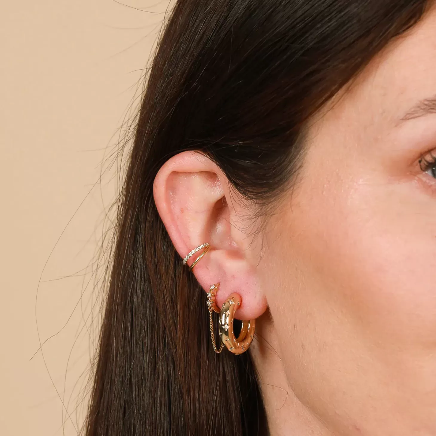 Astrid & Miyu Cosmic Star Dome Hoops In Gold 18K Gold Plated Hot