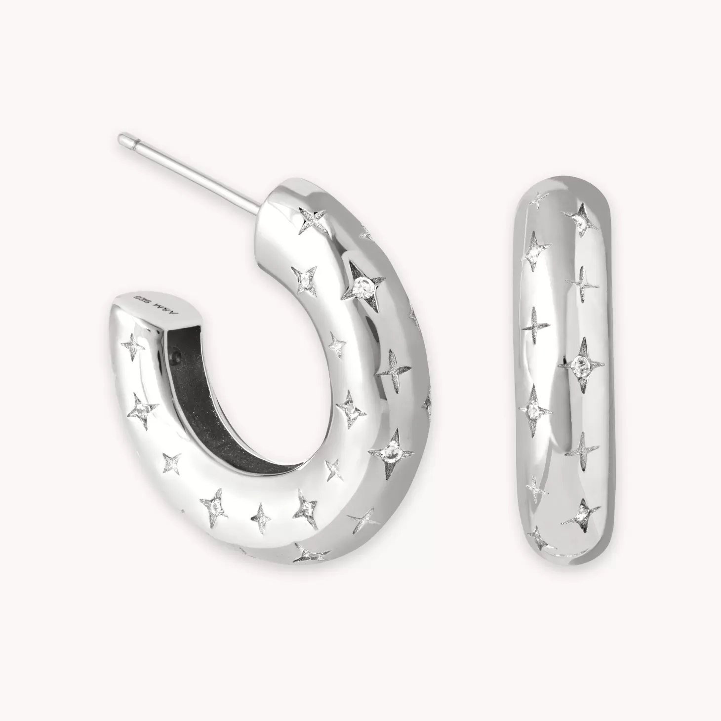 Astrid & Miyu Cosmic Star Dome Hoops In Silver Rhodium Plated Fashion