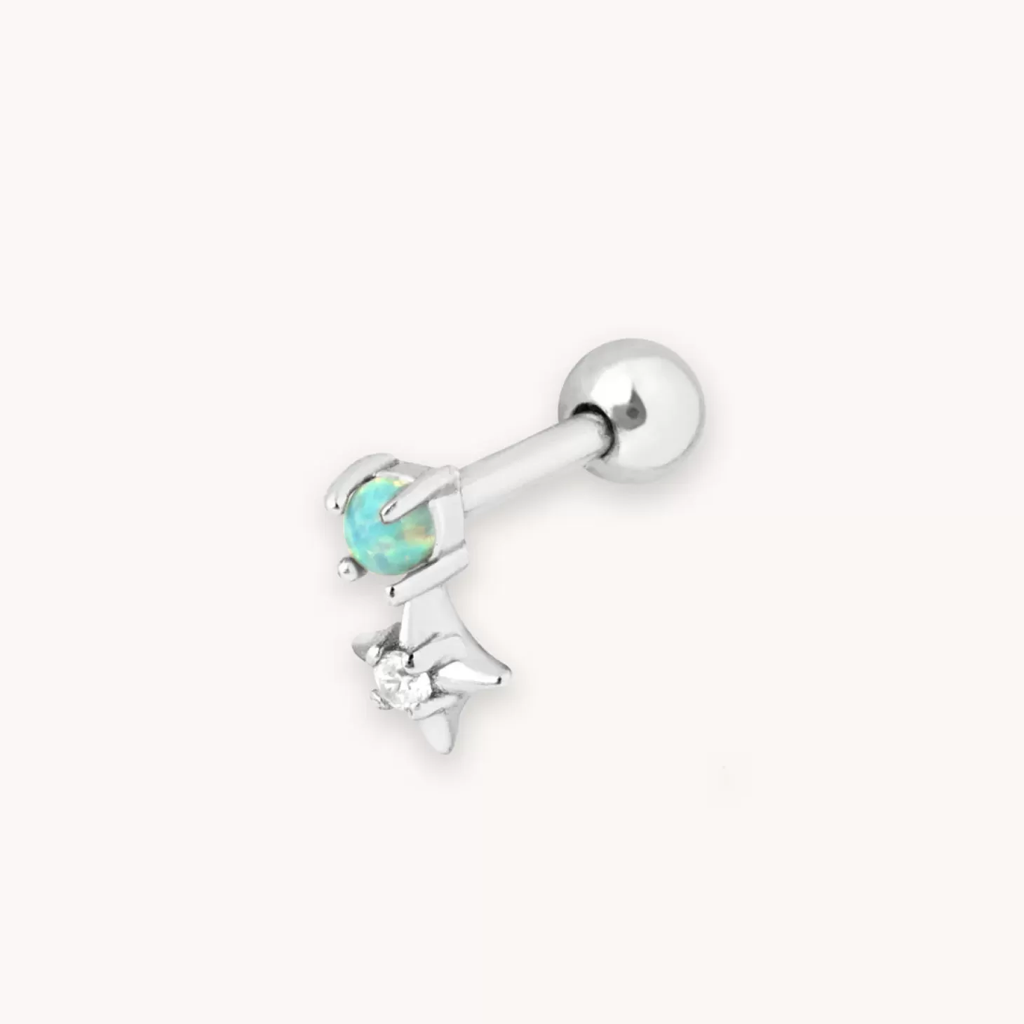 Astrid & Miyu Cosmic Star Opal Barbell In Silver Rhodium Plated Sterling Silver Store