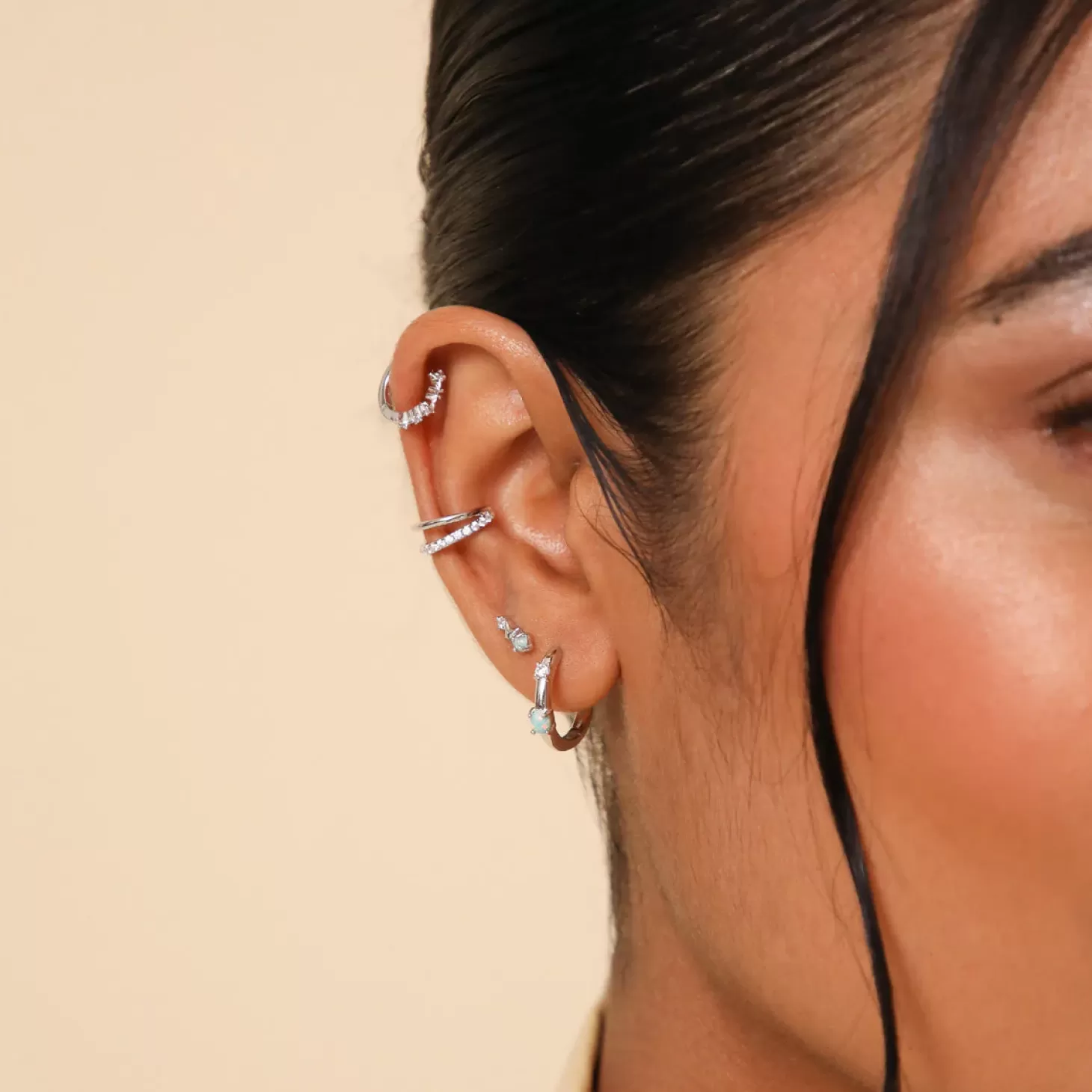 Astrid & Miyu Cosmic Star Opal Stud Earrings In Silver Rhodium Plated Sterling Silver Outlet