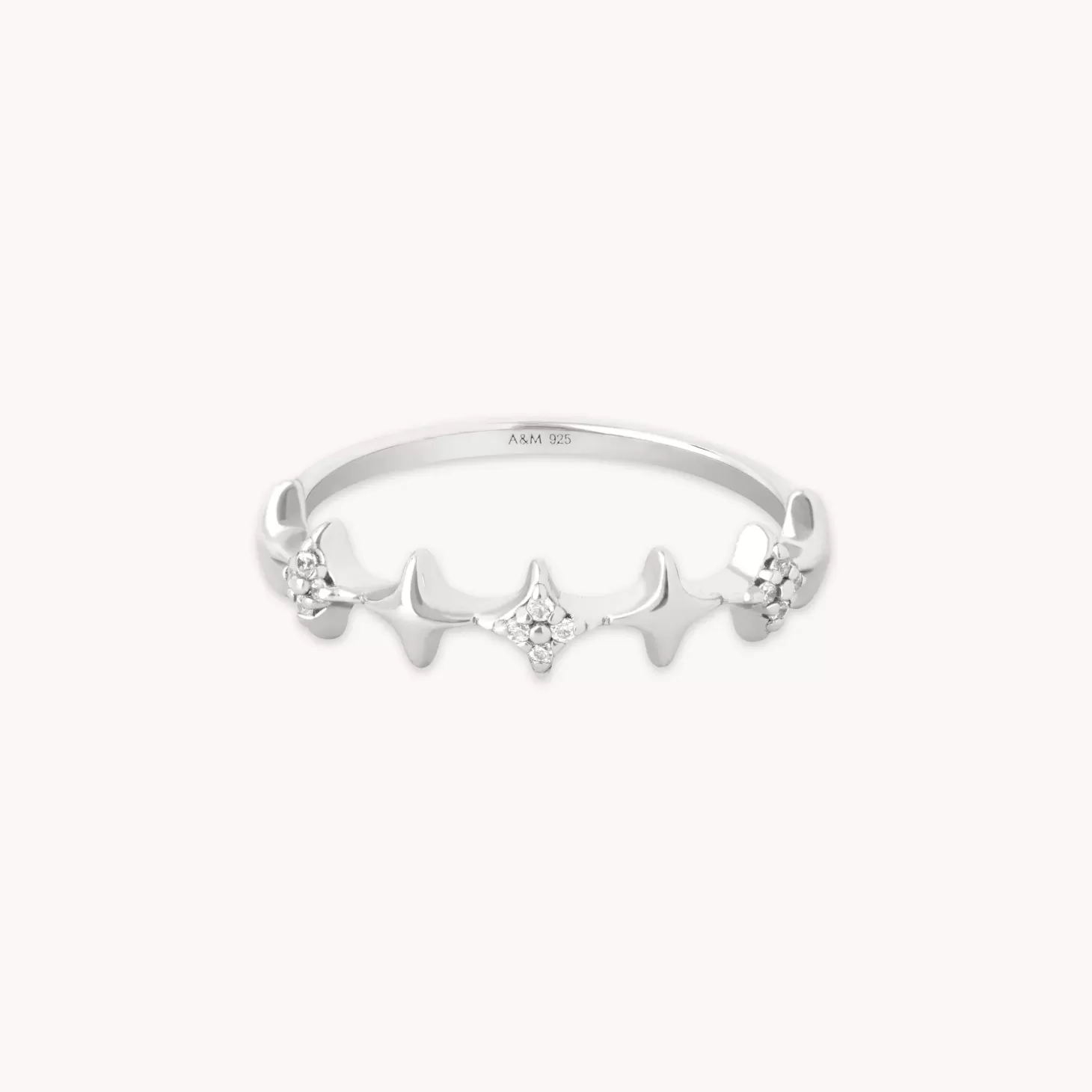 Astrid & Miyu Cosmic Star Stacking Ring In Silver Rhodium Plated Sterling Silver Flash Sale