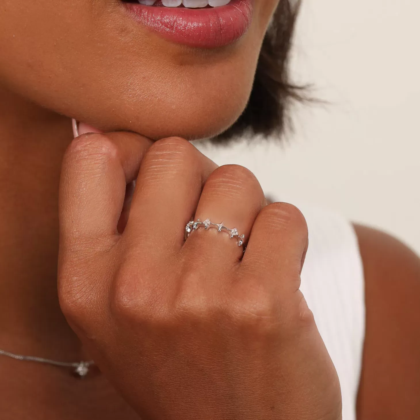 Astrid & Miyu Cosmic Star Stacking Ring In Silver Rhodium Plated Sterling Silver Flash Sale