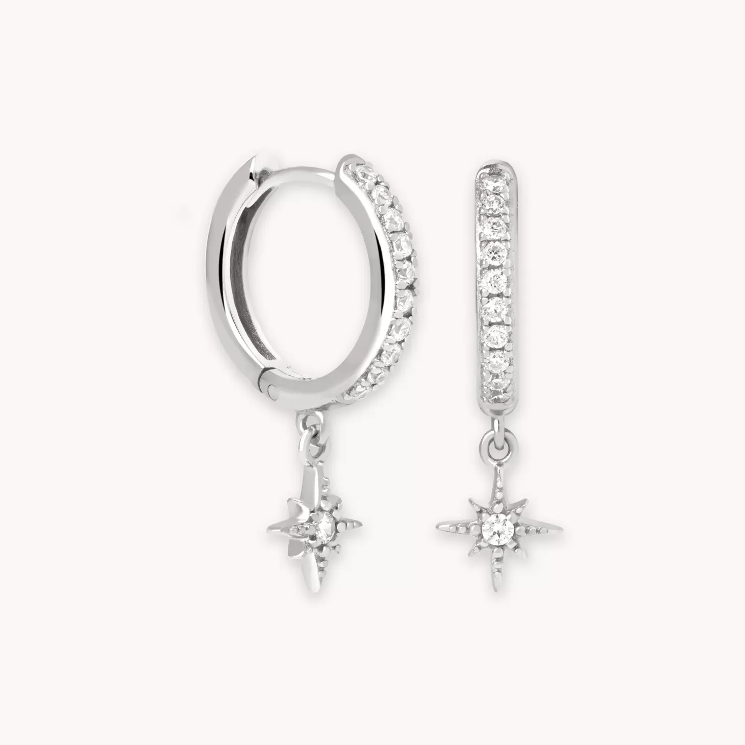 Astrid & Miyu Crystal Star Hoops In Silver Rhodium Plated Sterling Silver Clearance