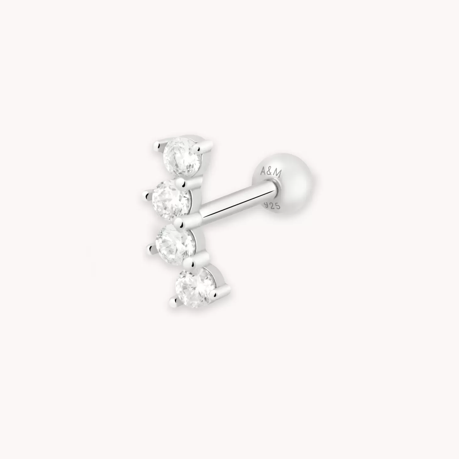 Astrid & Miyu Curved Crystal Barbell In Silver Rhodium Plated Sterling Silver Shop