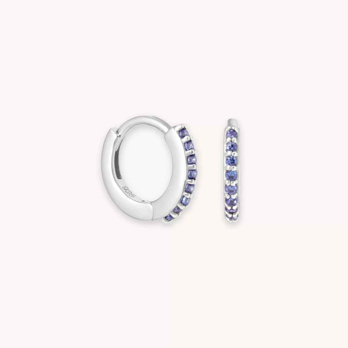 Astrid & Miyu December Birthstone Huggies In Silver With Tanzanite Cz Rhodium Plated Sterling Silver Flash Sale