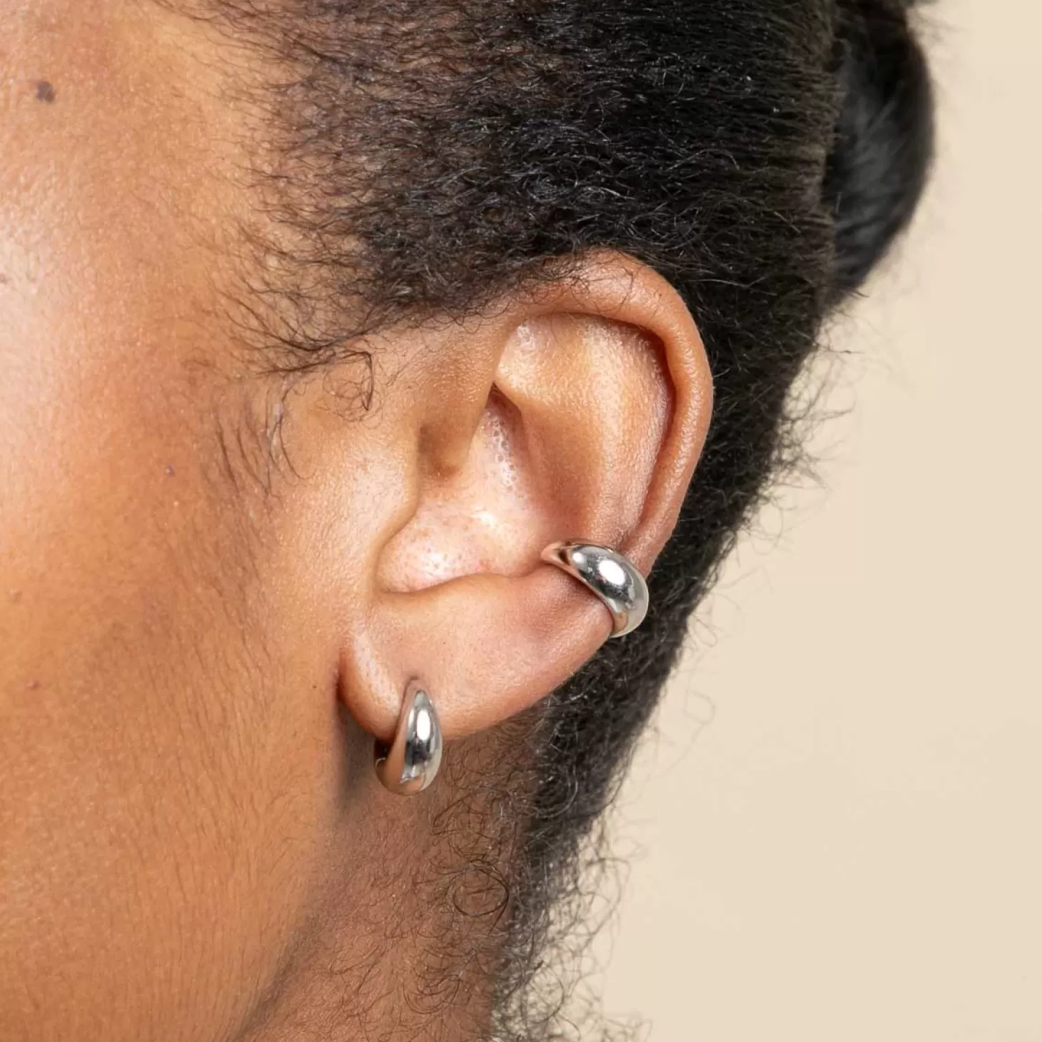 Astrid & Miyu Dome Ear Cuff In Silver Rhodium Plated Recycled Sterling Silver Outlet