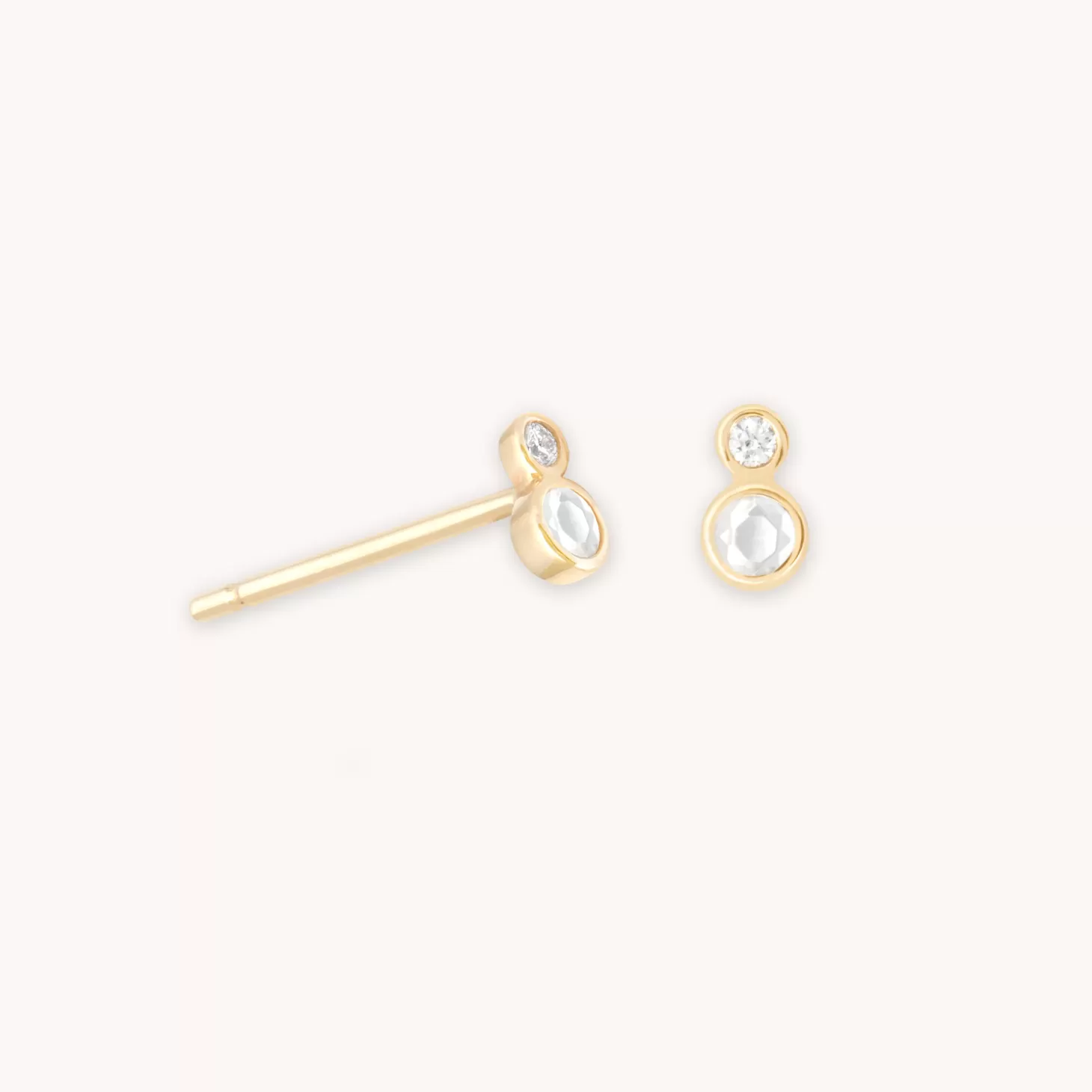 Astrid & Miyu Double Topaz Stud Earrings In Solid Gold 14K Gold Hot