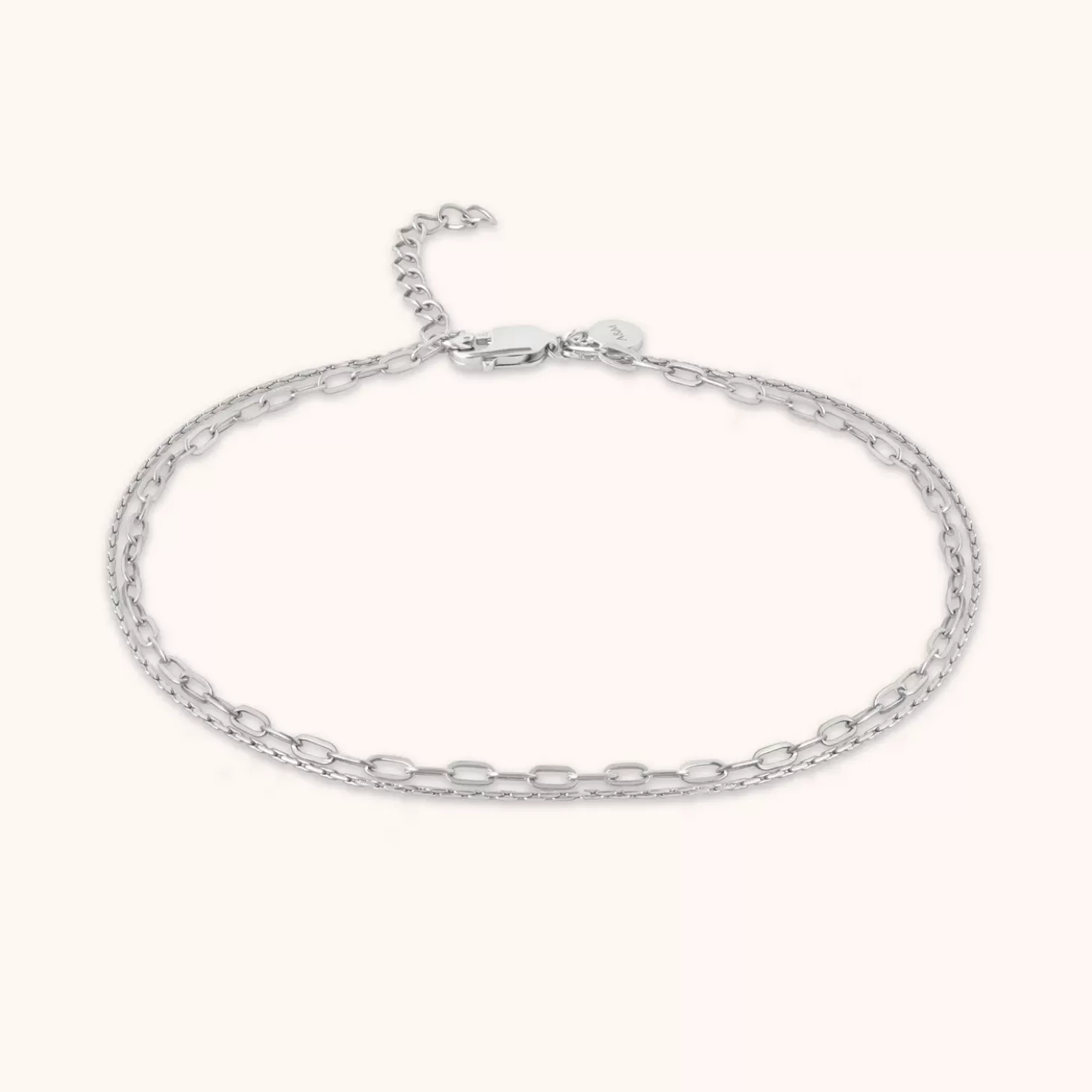 Astrid & Miyu Duo Chain Anklet In Silver Rhodium Plated Sterling Silver Flash Sale