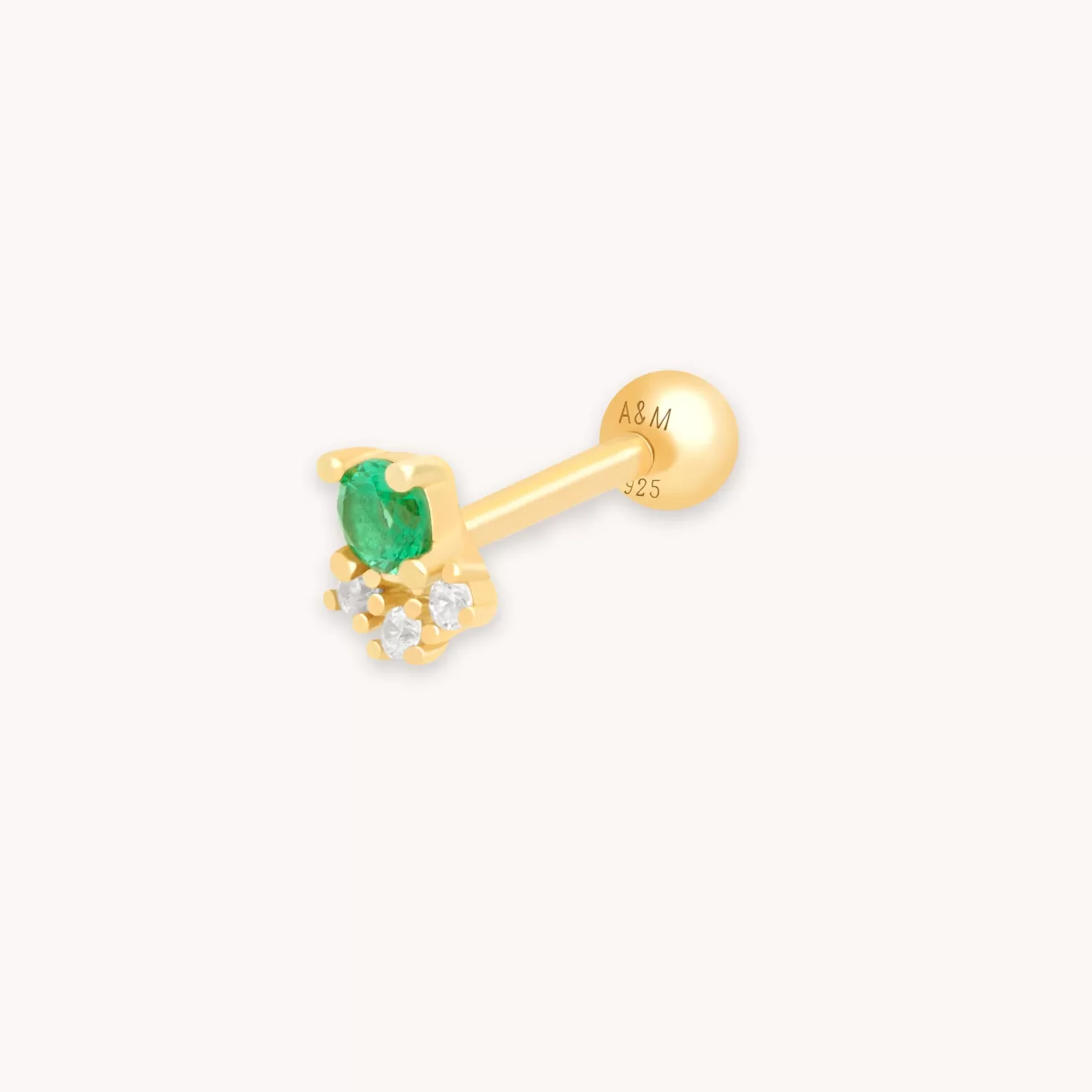 Astrid & Miyu Emerald & Crystal Barbell In Gold 18K Gold Plated Sterling Silver Outlet