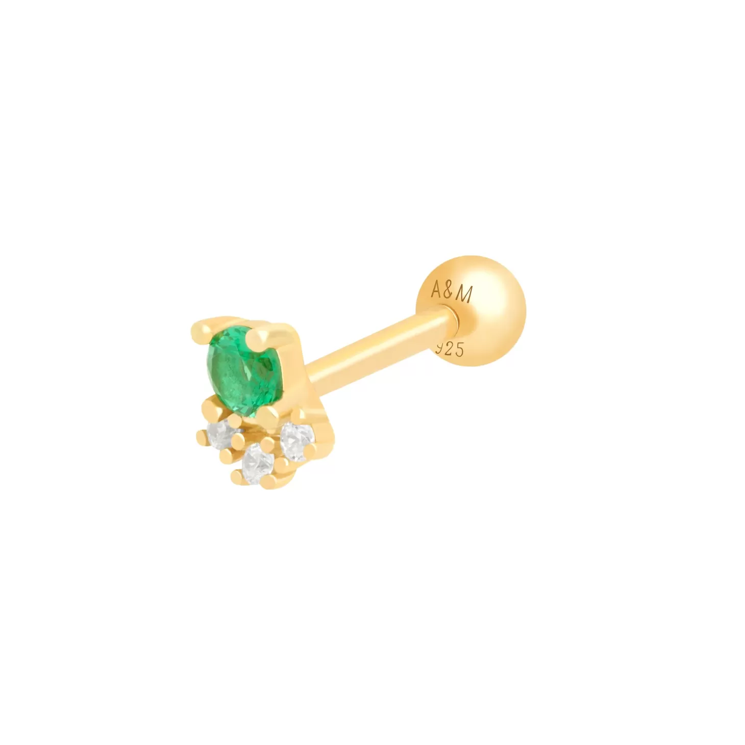 Astrid & Miyu Emerald & Crystal Barbell In Gold 18K Gold Plated Sterling Silver Outlet