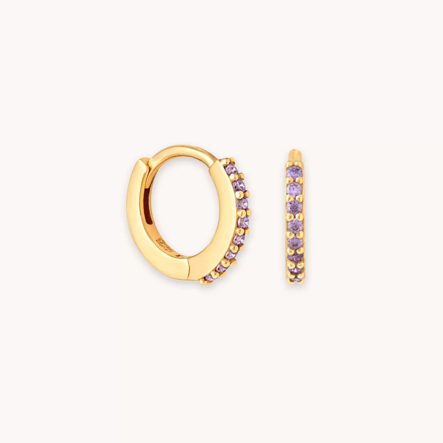 Astrid & Miyu February Birthstone Huggies In Gold With Amethyst Cz 18K Gold Plated Sterling Silver Discount