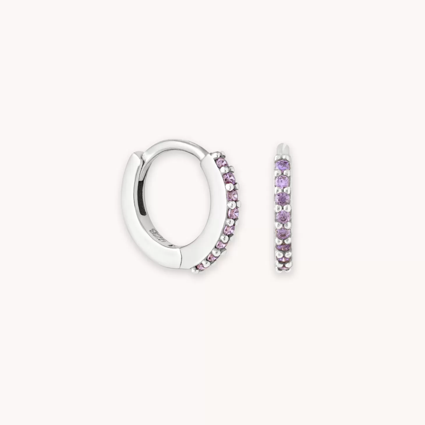 Astrid & Miyu February Birthstone Huggies In Silver With Amethyst Cz Rhodium Plated Sterling Silver Discount