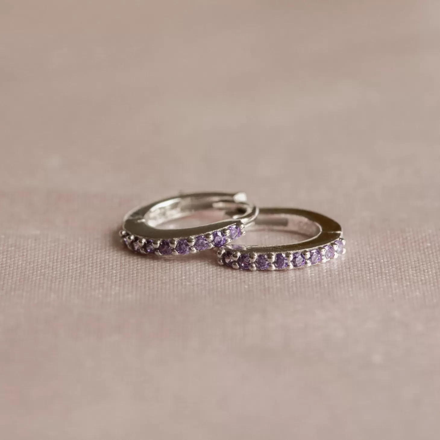 Astrid & Miyu February Birthstone Huggies In Silver With Amethyst Cz Rhodium Plated Sterling Silver Discount