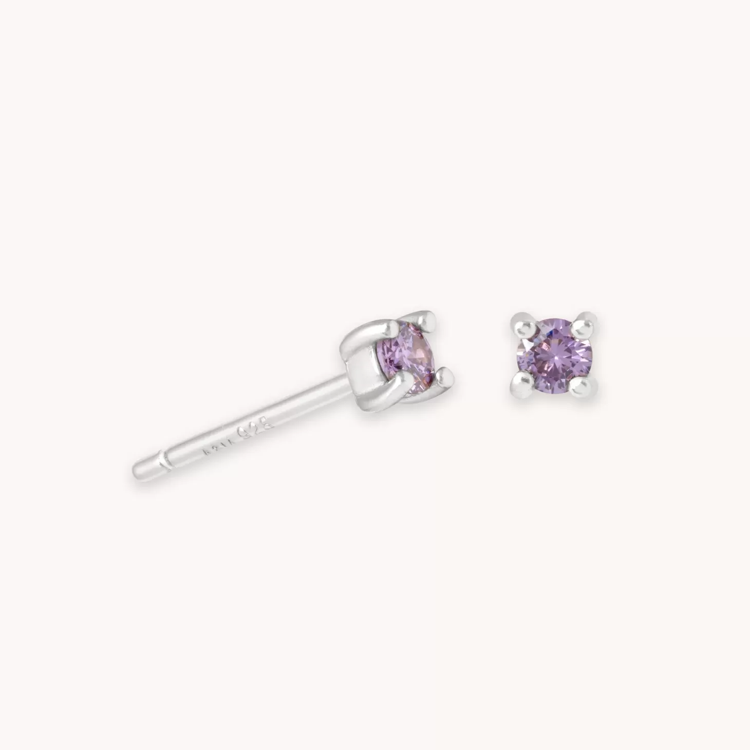 Astrid & Miyu February Birthstone Stud Earrings In Silver With Amethyst Cz Rhodium Plated Sterling Silver Store