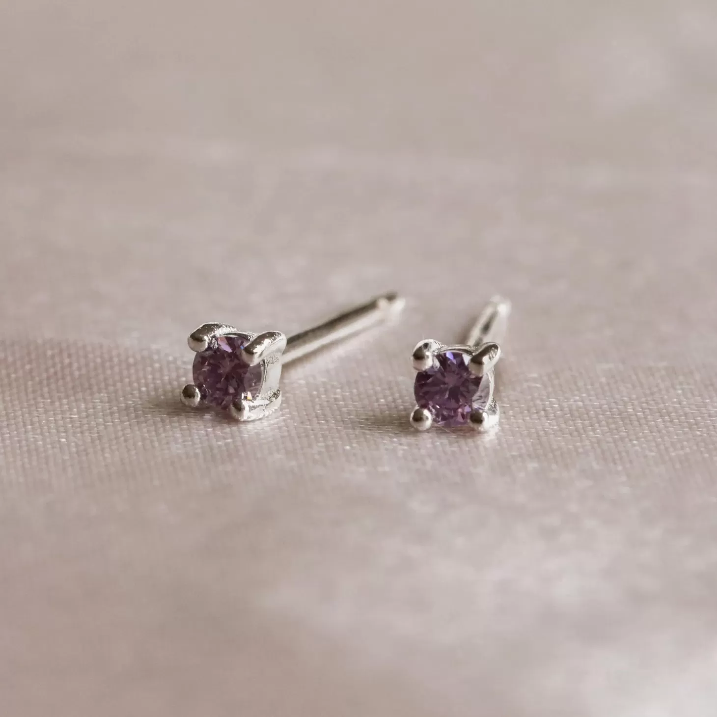Astrid & Miyu February Birthstone Stud Earrings In Silver With Amethyst Cz Rhodium Plated Sterling Silver Store