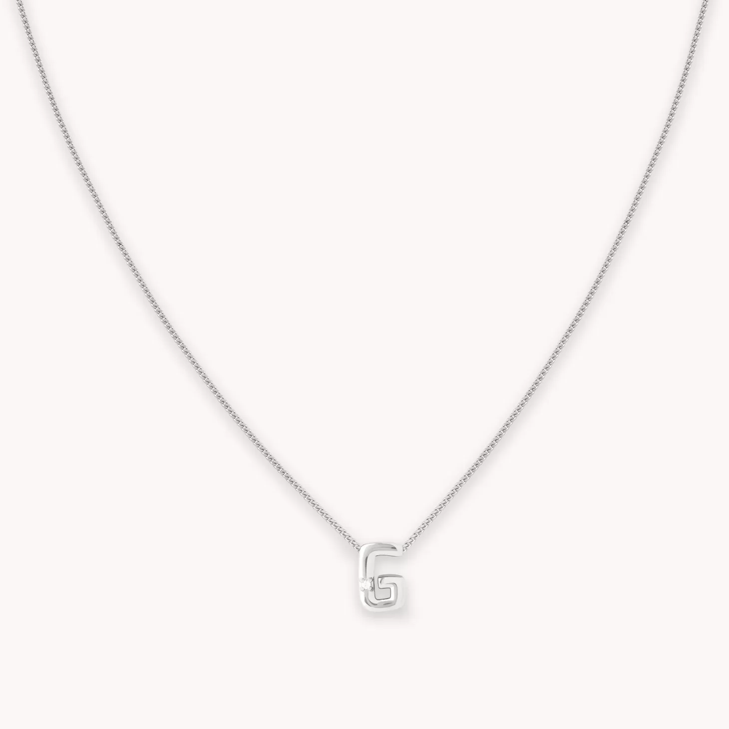 Astrid & Miyu G Initial Pendant Necklace In Silver Rhodium Plated Sterling Silver New
