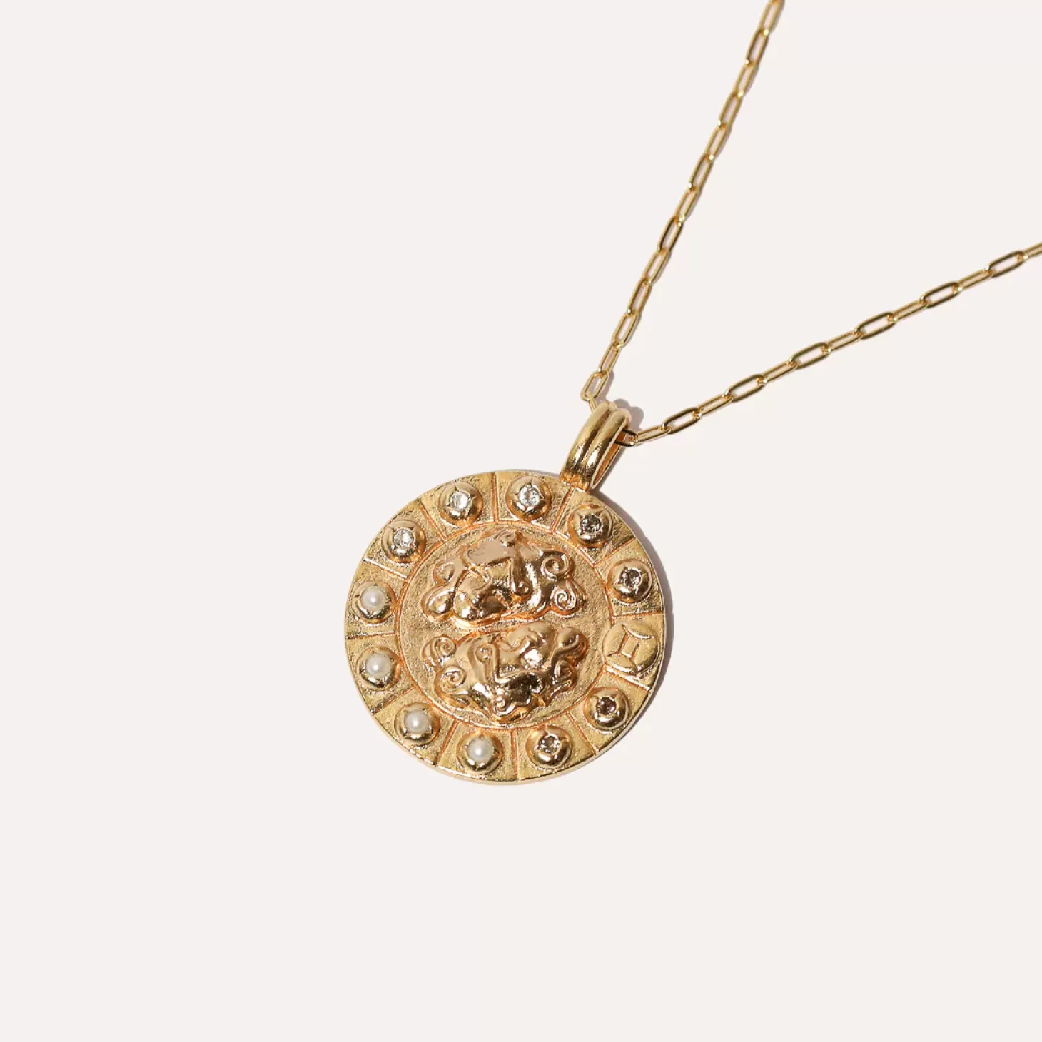 Astrid & Miyu Gemini Bold Zodiac Pendant Necklace In Gold 18K Gold Plated Sterling Silver Best