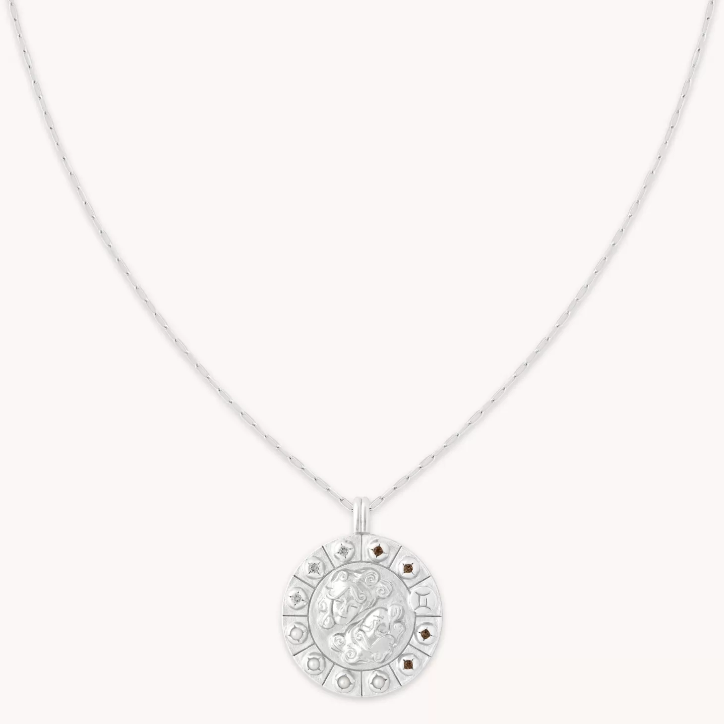 Astrid & Miyu Gemini Bold Zodiac Pendant Necklace In Silver Rhodium Plated Sterling Silver Outlet