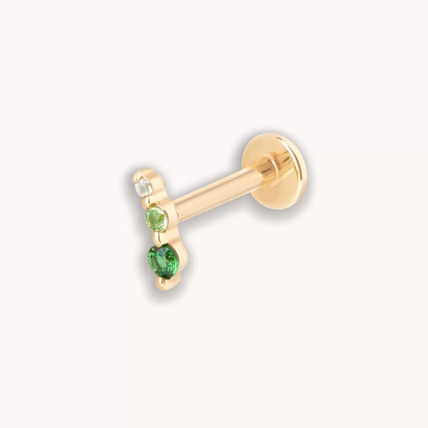 Astrid & Miyu Green Gradient Piercing Stud In Solid Gold 14K Gold New