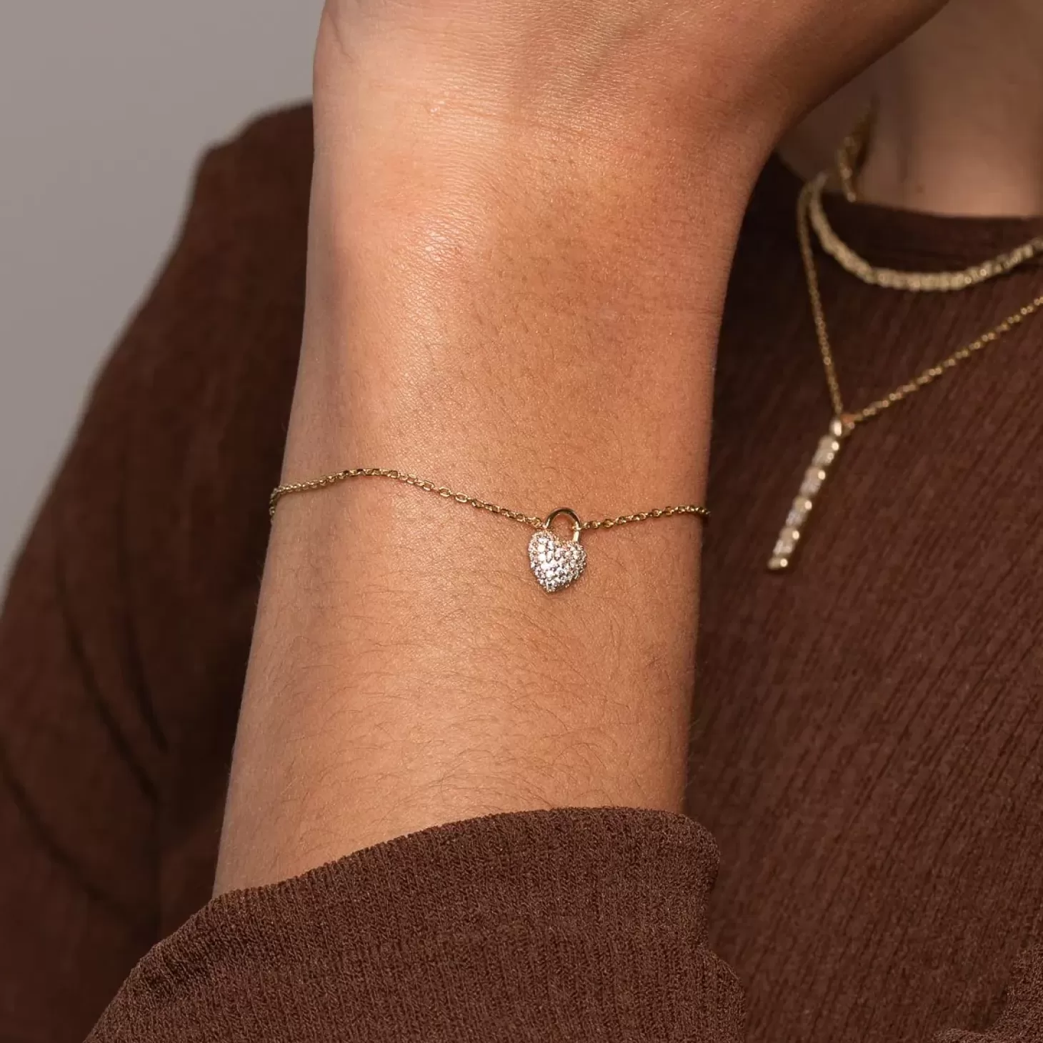Astrid & Miyu Heart Pave Bracelet In Gold 18K Gold Plated Sterling Silver Sale