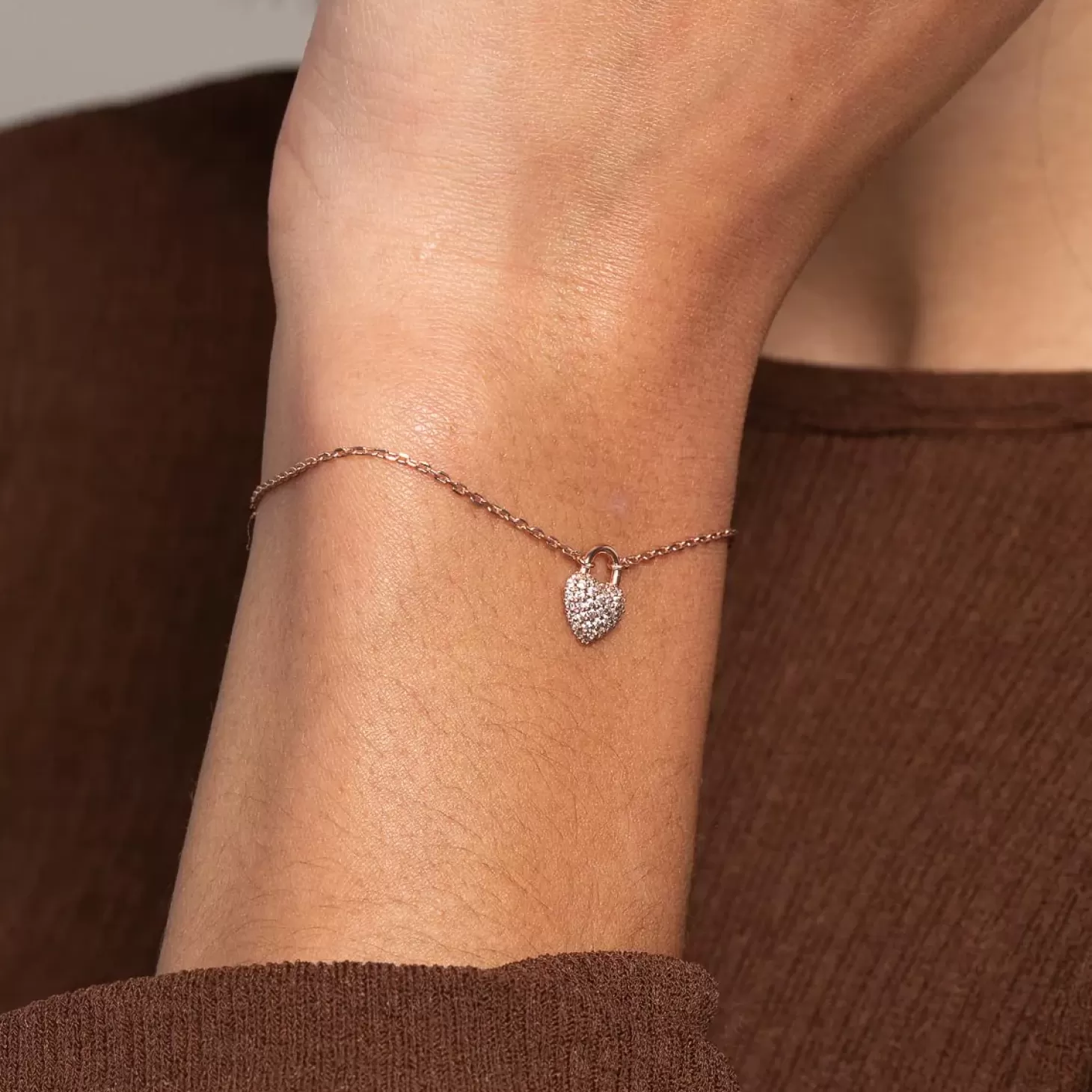 Astrid & Miyu Heart Pave Bracelet In Rose Gold 18K Rose Gold Plated Sterling Silver Sale