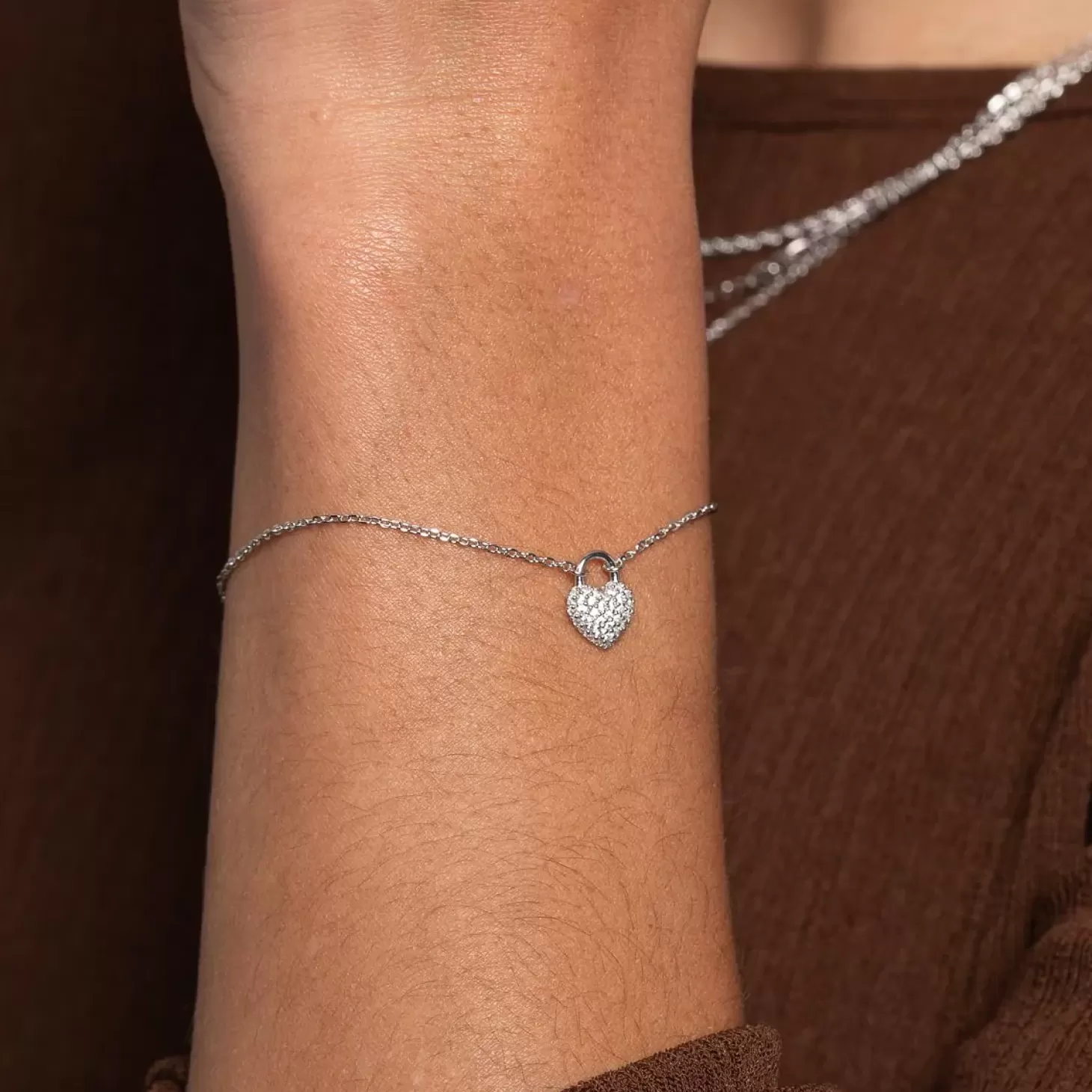 Astrid & Miyu Heart Pave Bracelet In Silver Rhodium Plated Sterling Silver Discount