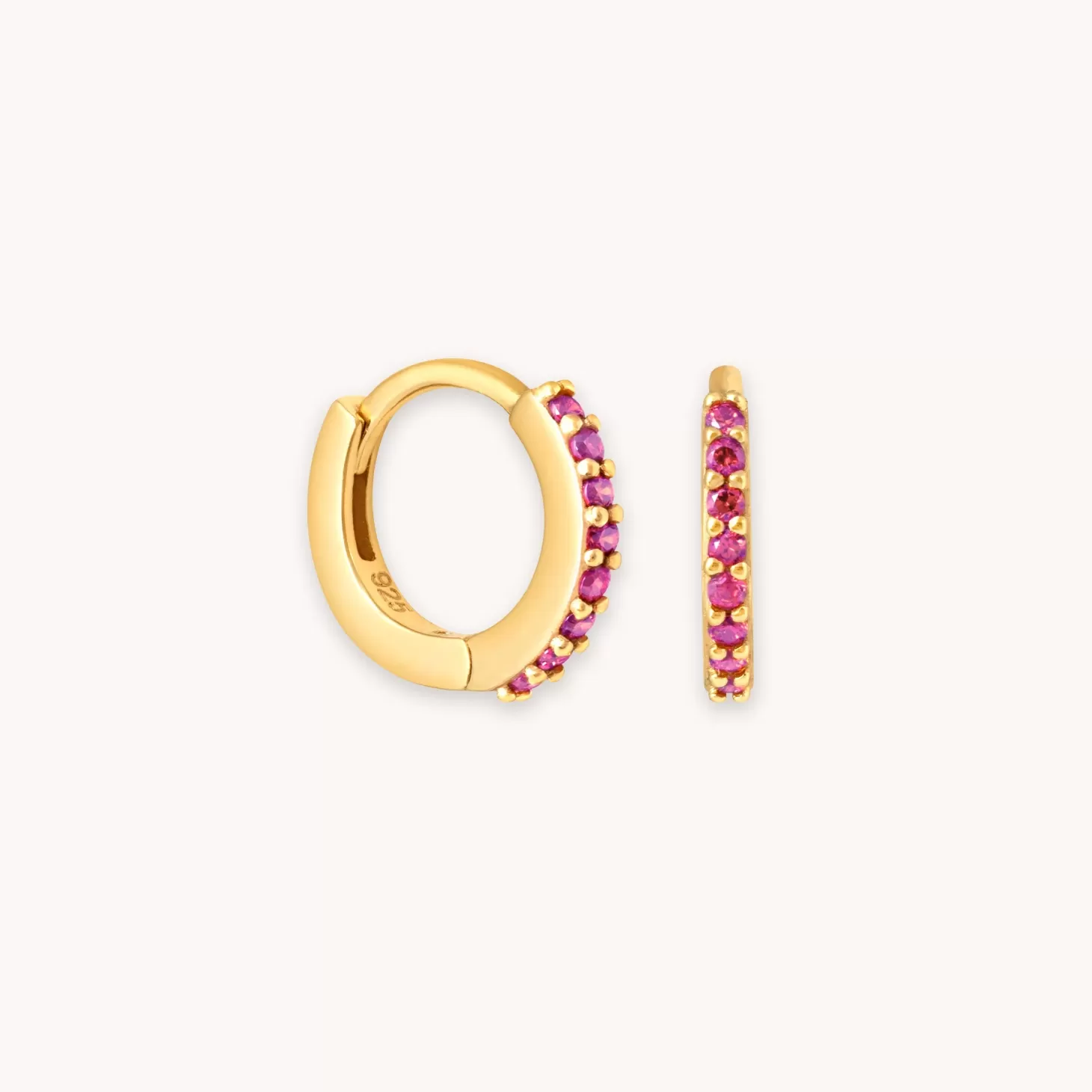Astrid & Miyu July Birthstone Huggies In Gold With Ruby Cz 18K Gold Plated Sterling Silver Clearance