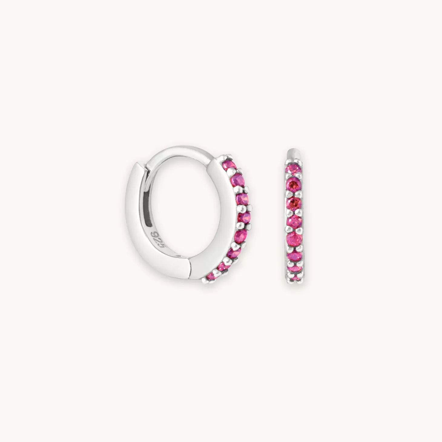 Astrid & Miyu July Birthstone Huggies In Silver With Ruby Cz Rhodium Plated Sterling Silver Outlet
