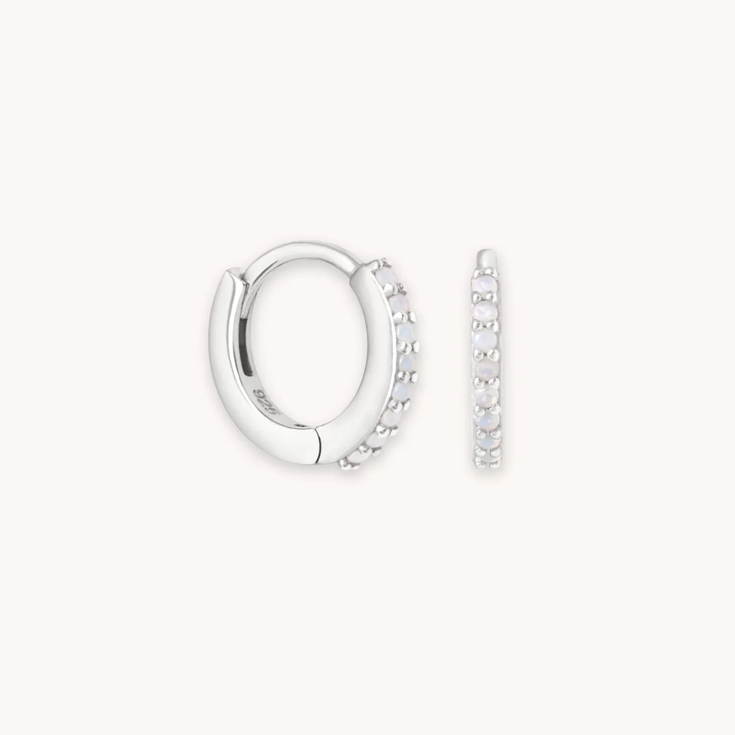 Astrid & Miyu June Birthstone Huggies In Silver With Moonstone Cz Rhodium Plated Sterling Silver New