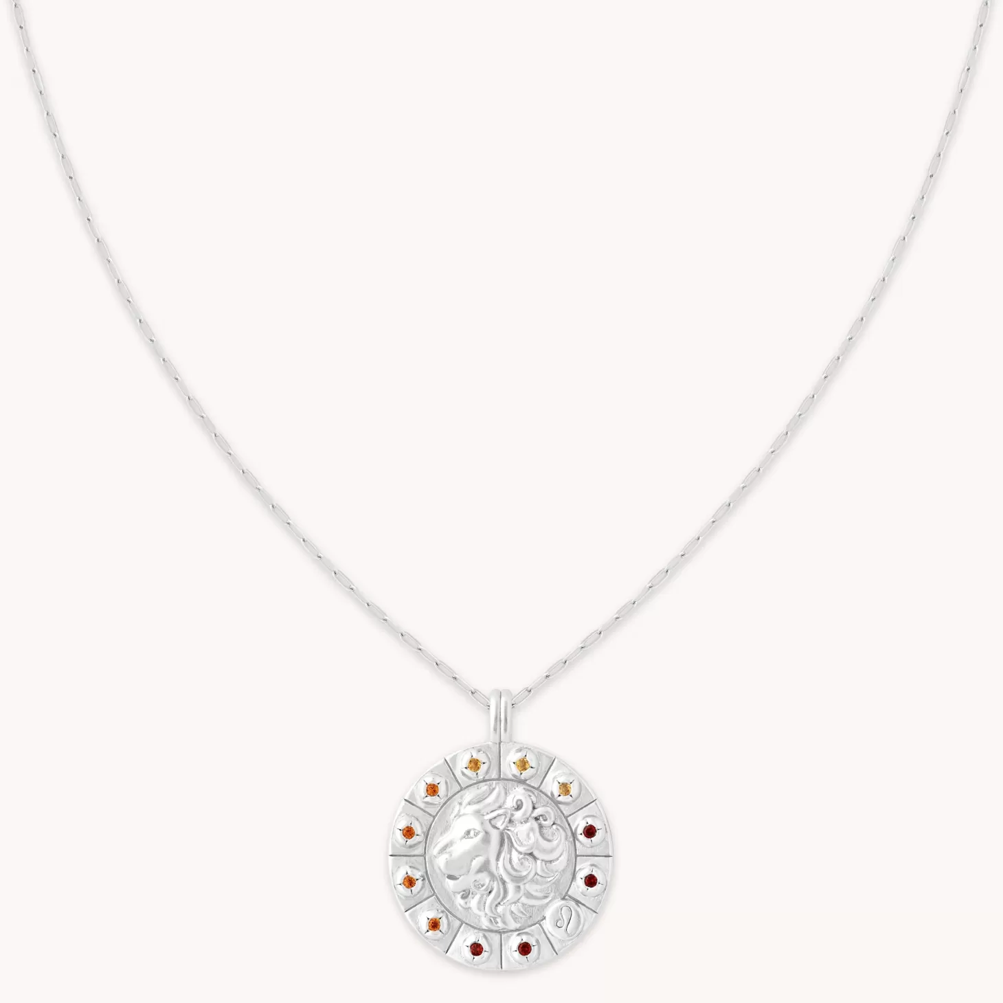Astrid & Miyu Leo Bold Zodiac Pendant Necklace In Silver Rhodium Plated Sterling Silver Discount