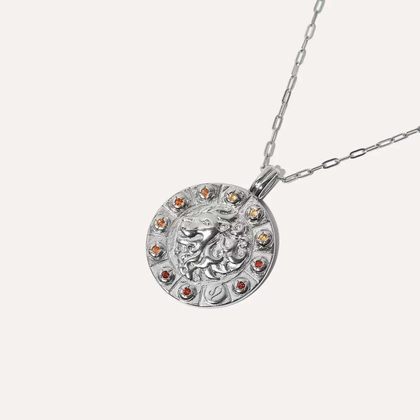 Astrid & Miyu Leo Bold Zodiac Pendant Necklace In Silver Rhodium Plated Sterling Silver Discount