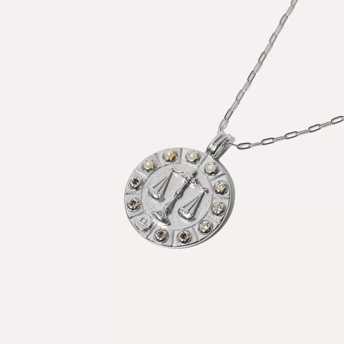 Astrid & Miyu Libra Bold Zodiac Pendant Necklace In Silver Rhodium Plated Sterling Silver Cheap