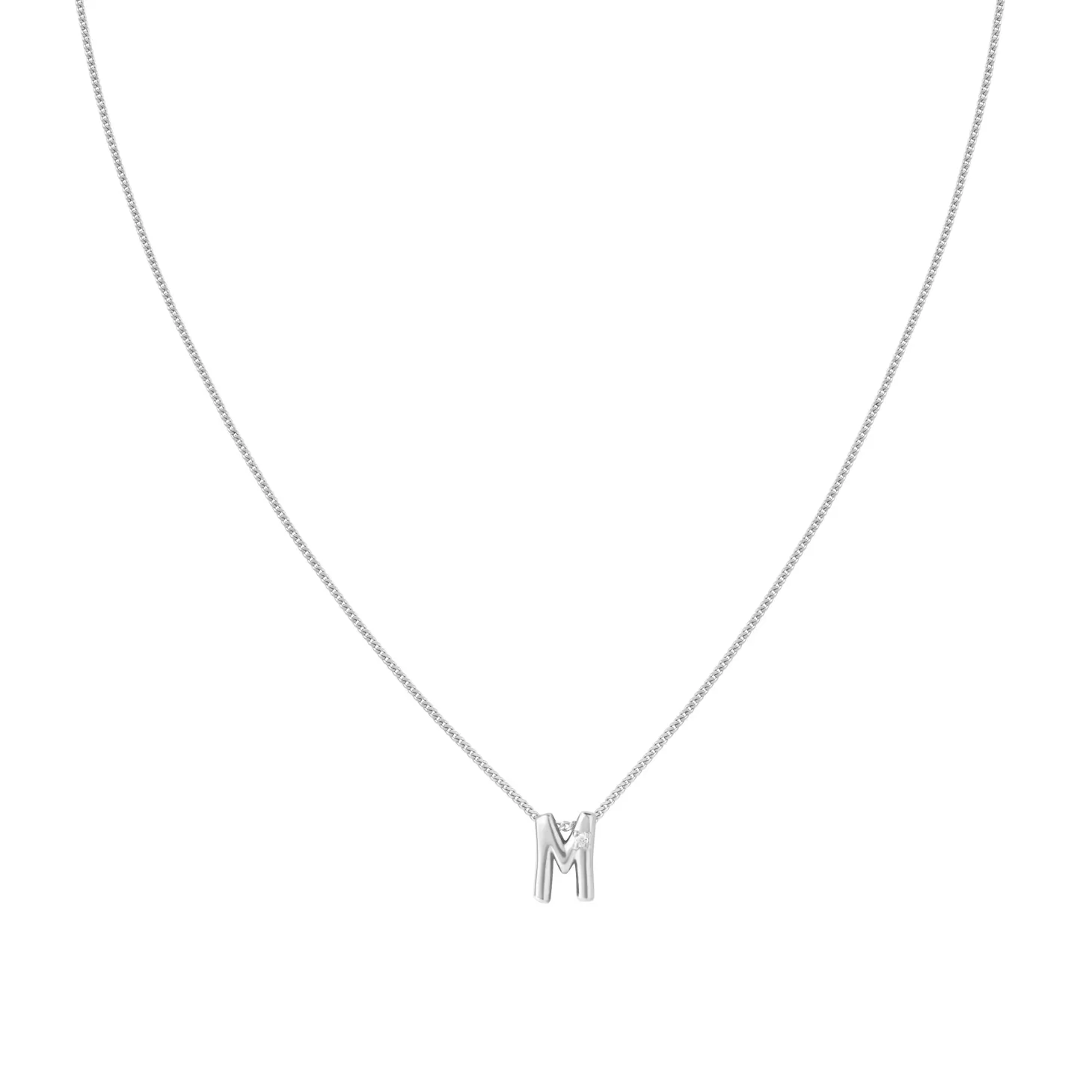 Astrid & Miyu M Initial Pendant Necklace In Silver Rhodium Plated Sterling Silver Flash Sale